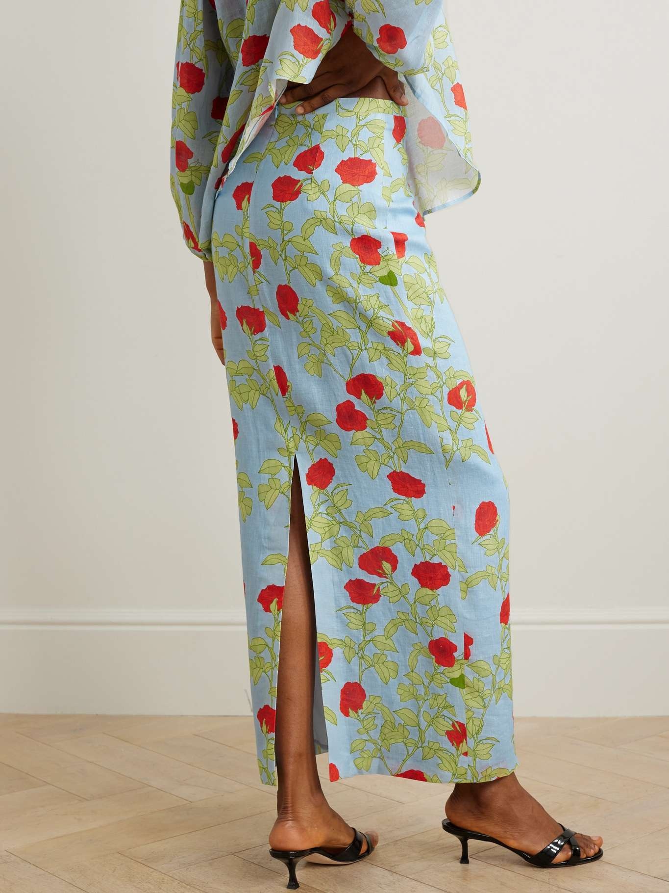 Norma floral-print linen maxi skirt - 3
