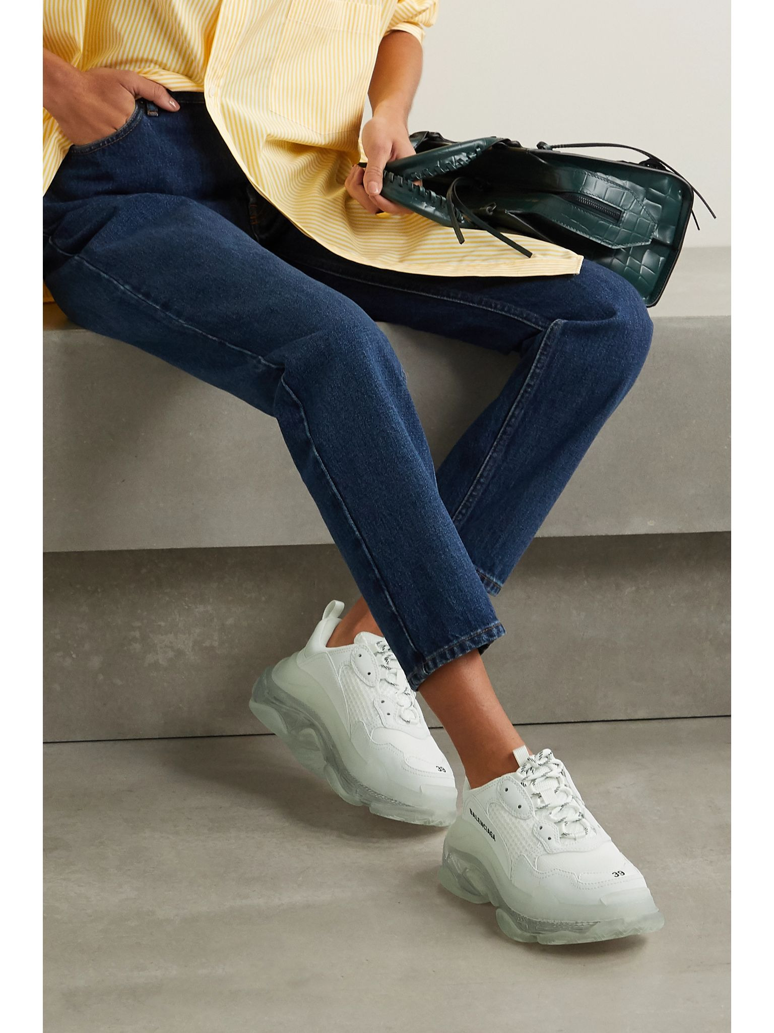 Triple S Clear Sole logo-embroidered leather, nubuck and mesh sneakers White - 2