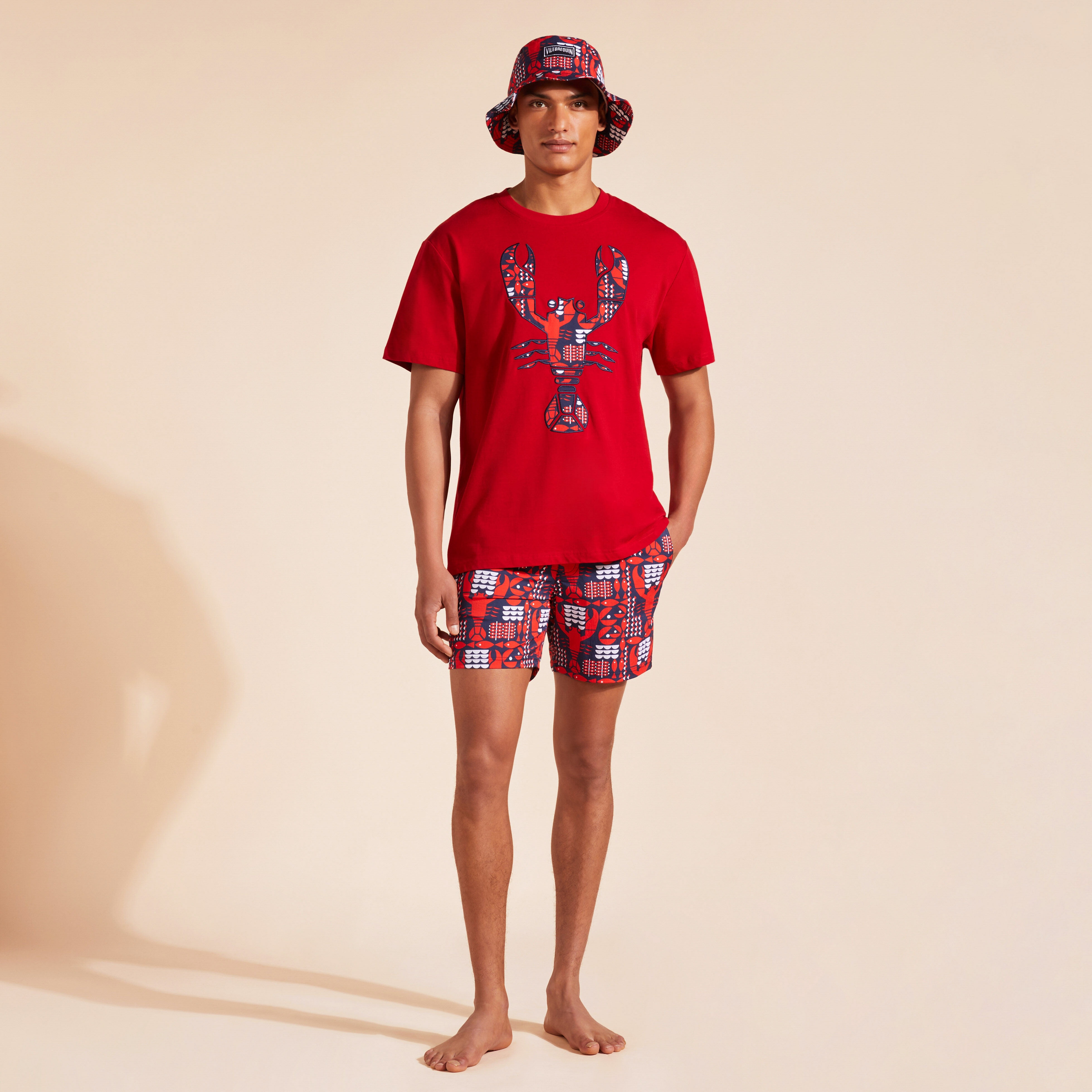 Men Stretch Flat Belt Swim Trunks Graphic Lobsters - 5