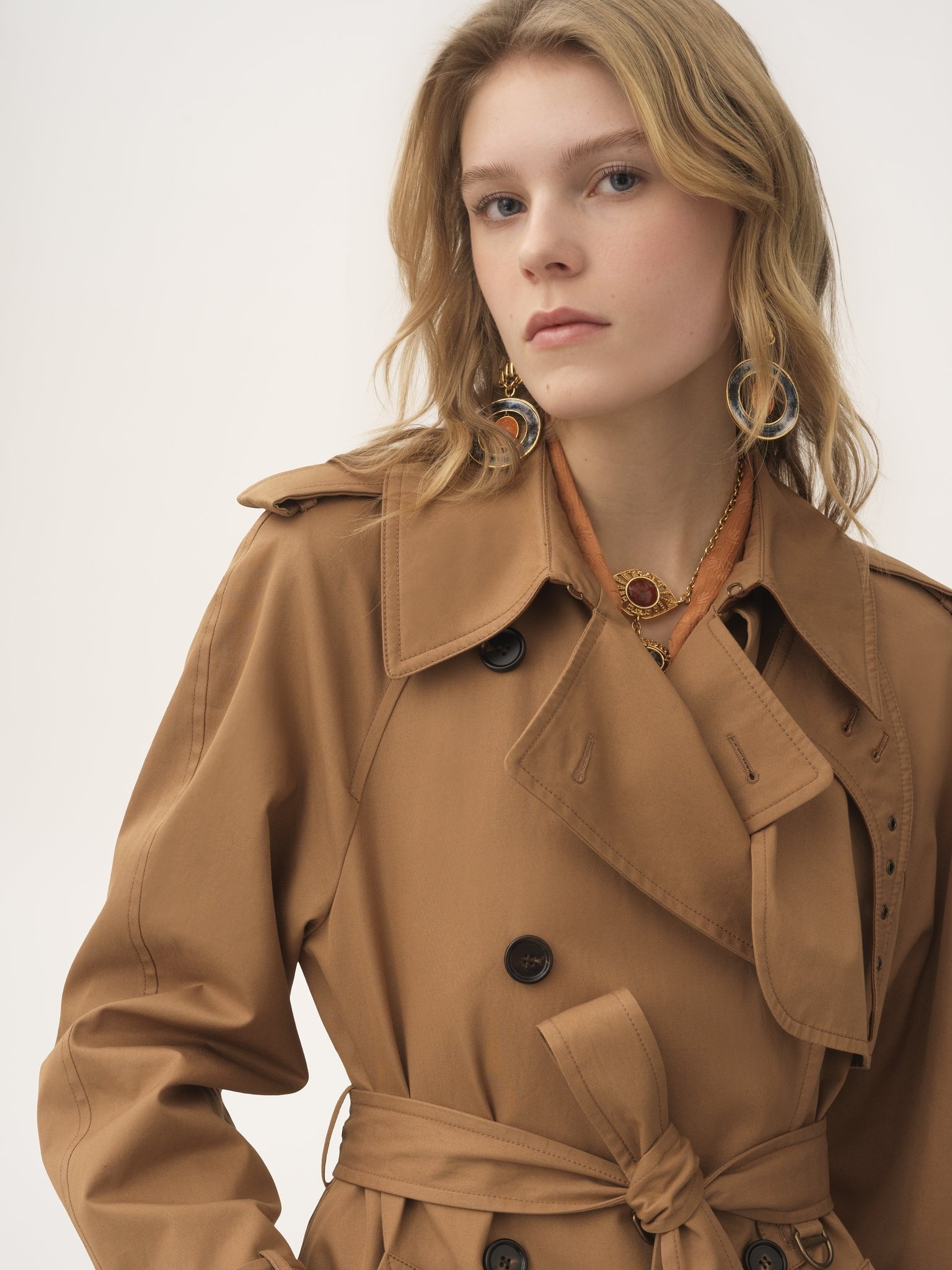 LONG TRENCH COAT IN COTTON GABARDINE - 4