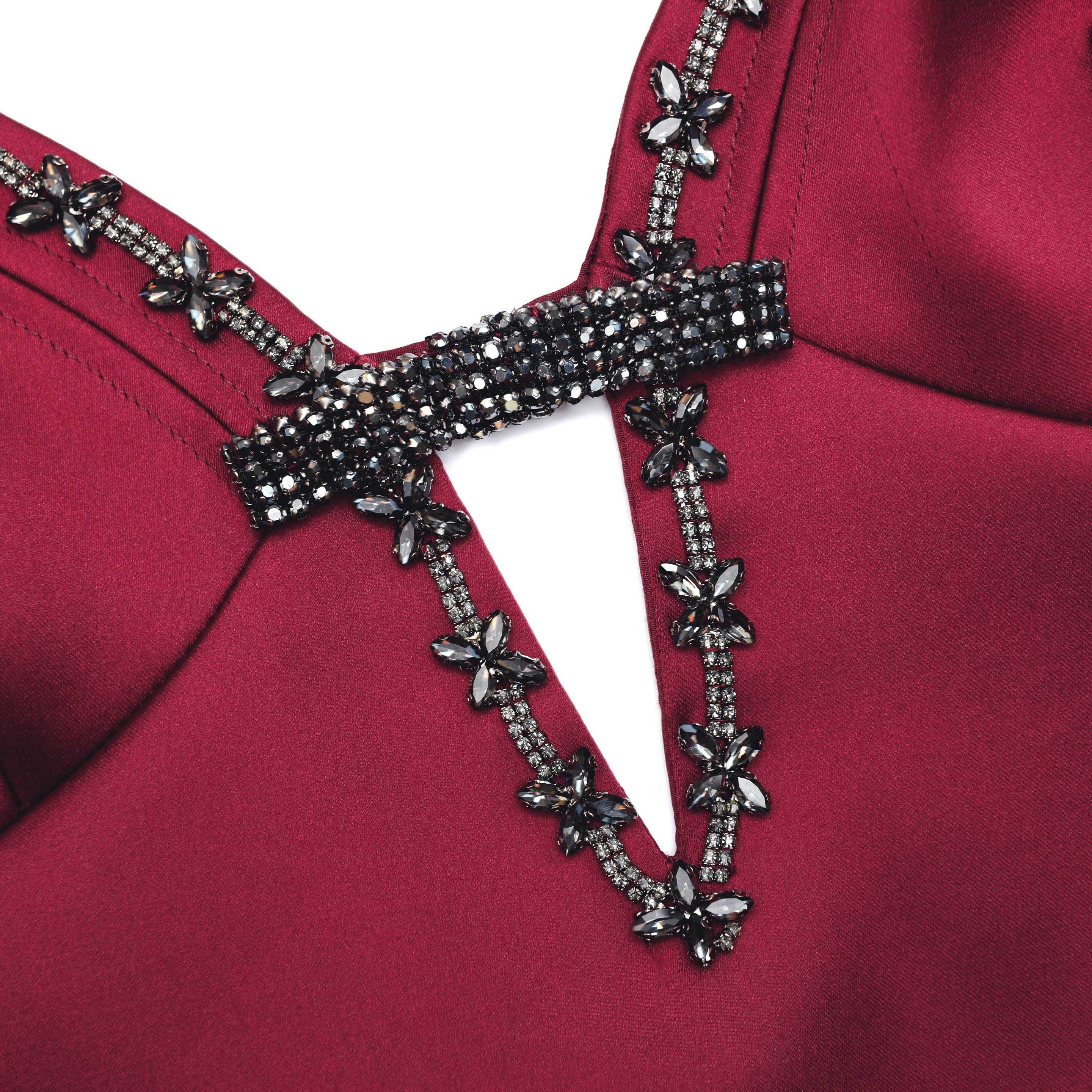 Burgundy Satin Strappy Mini Dress - 5