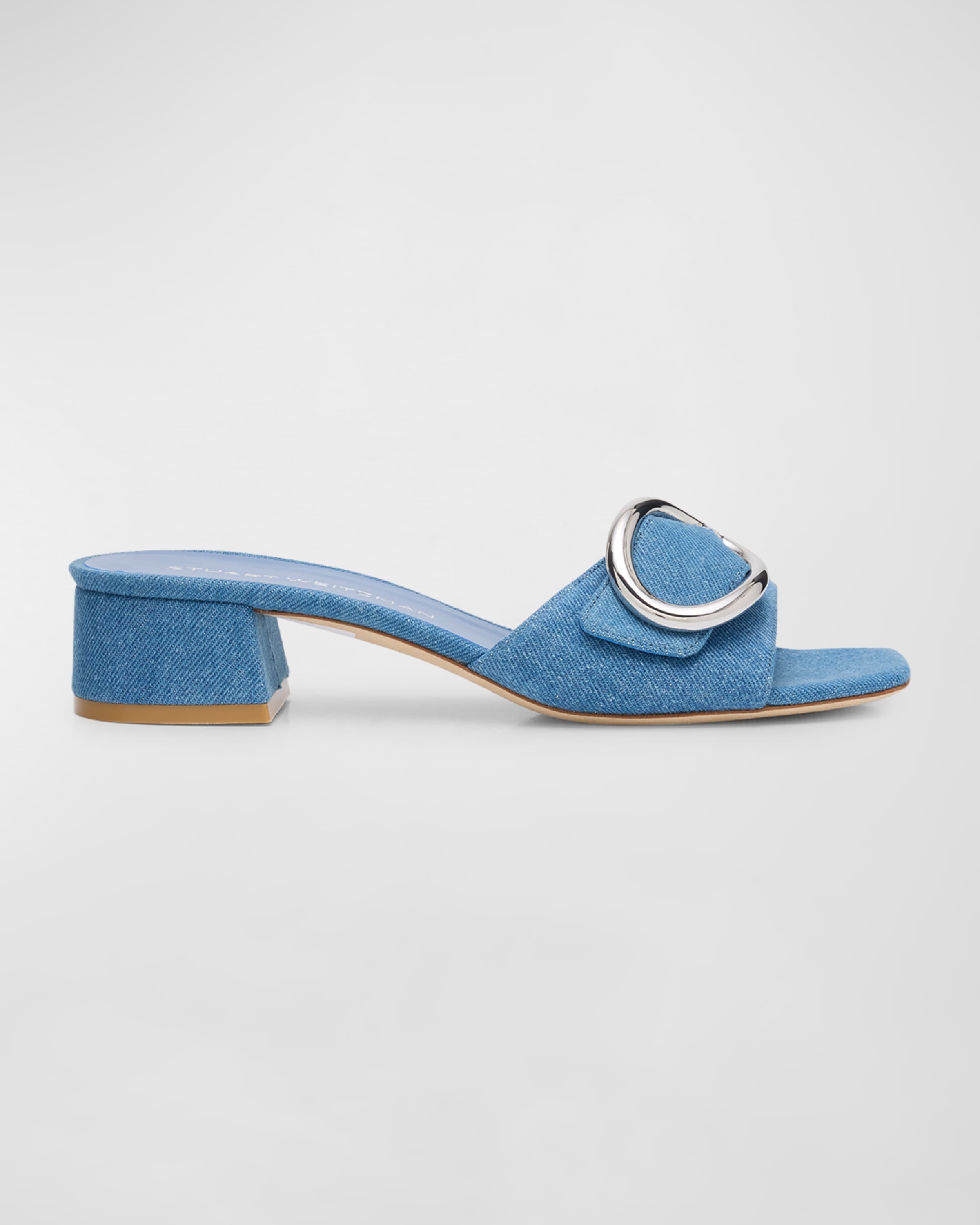 Benni Denim Buckle Slide Mule Sandals - 1