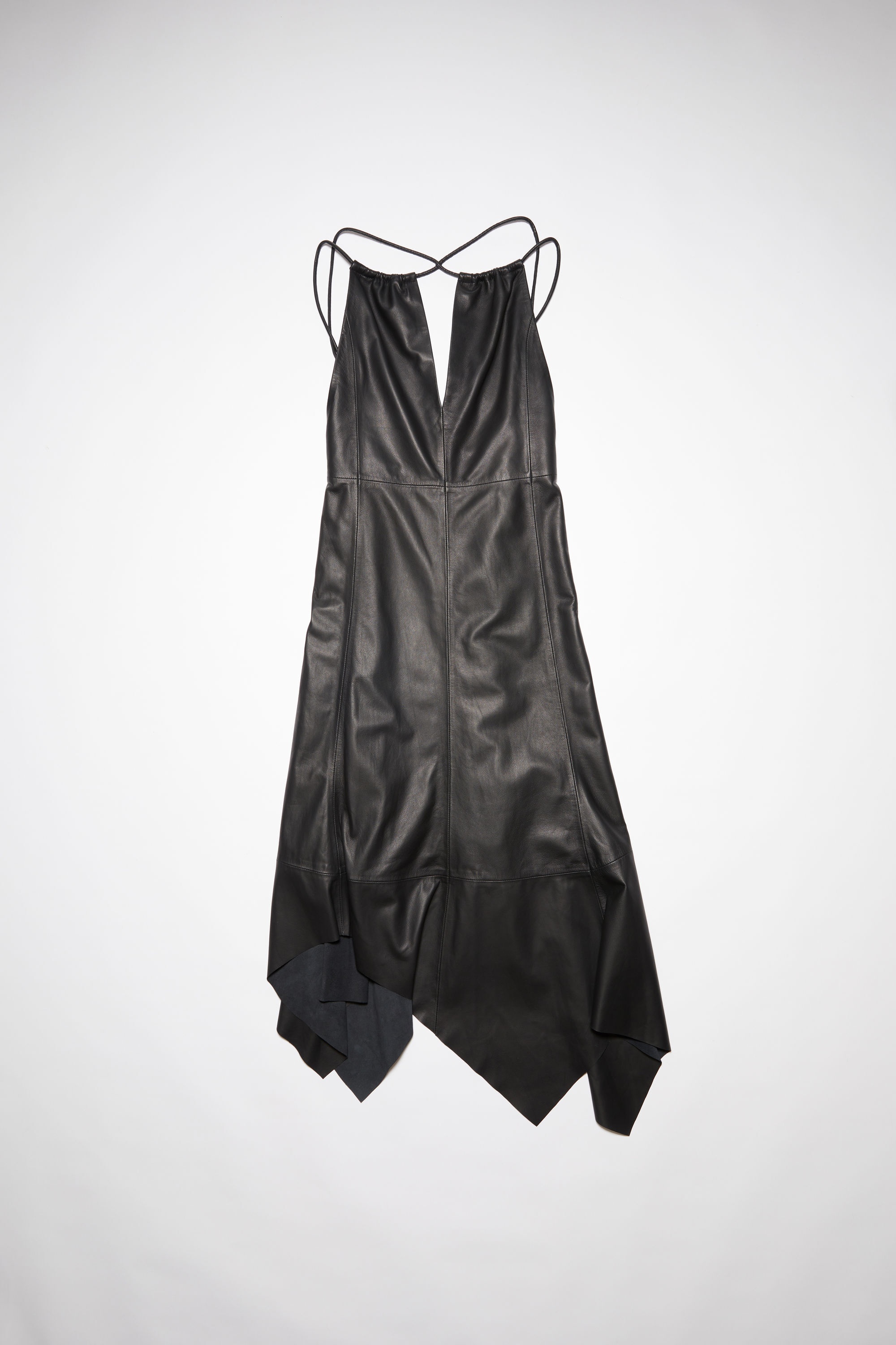Front-tie asymmetrical leather dress - Black - 1