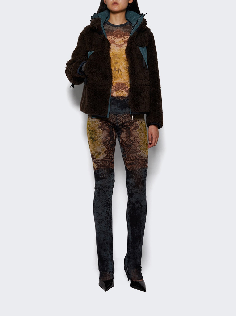 Faux Shearling And Grosgrain Blouson Brown And Green - 5