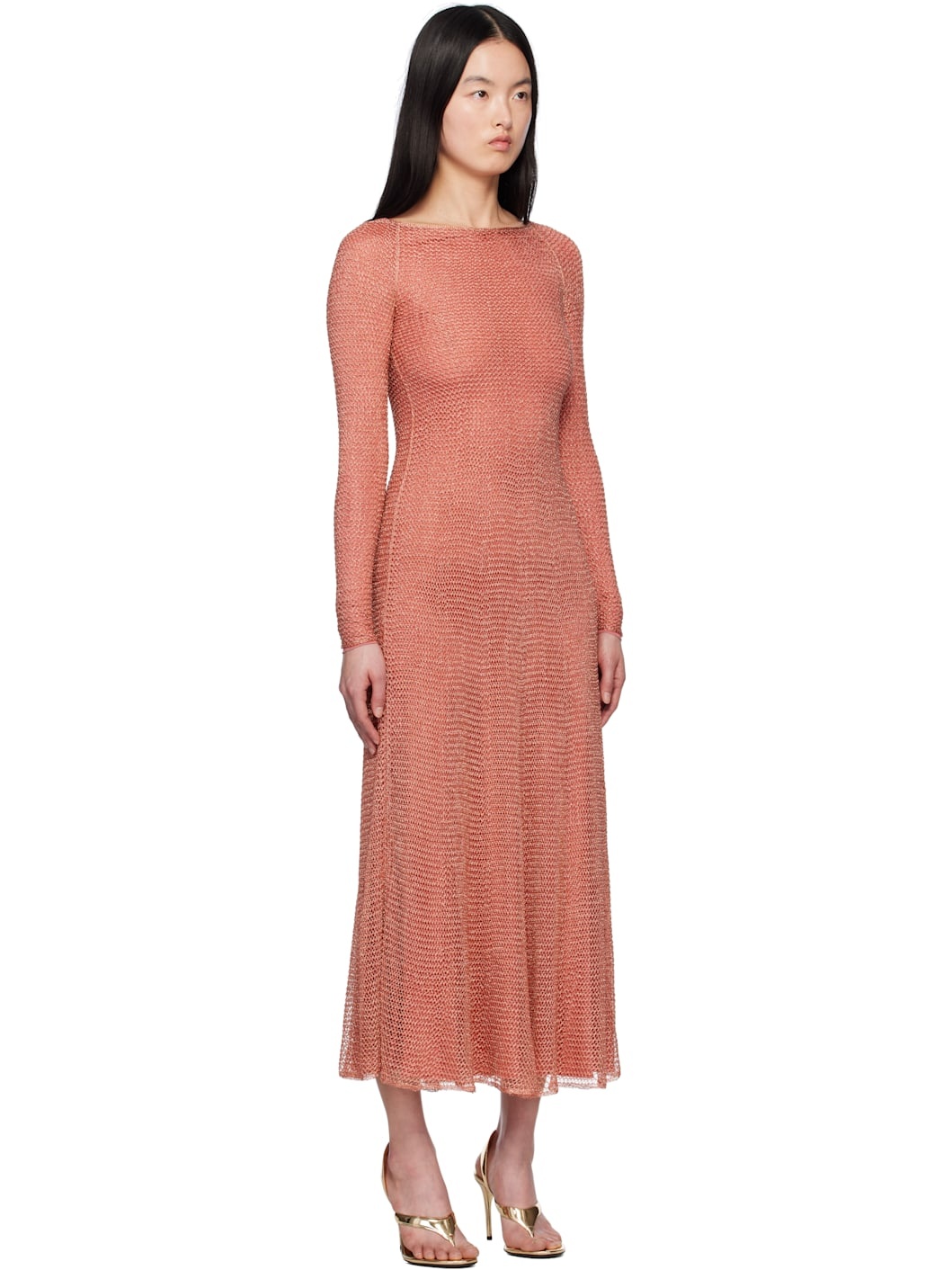 Pink Mesh Knit Maxi Dress - 2