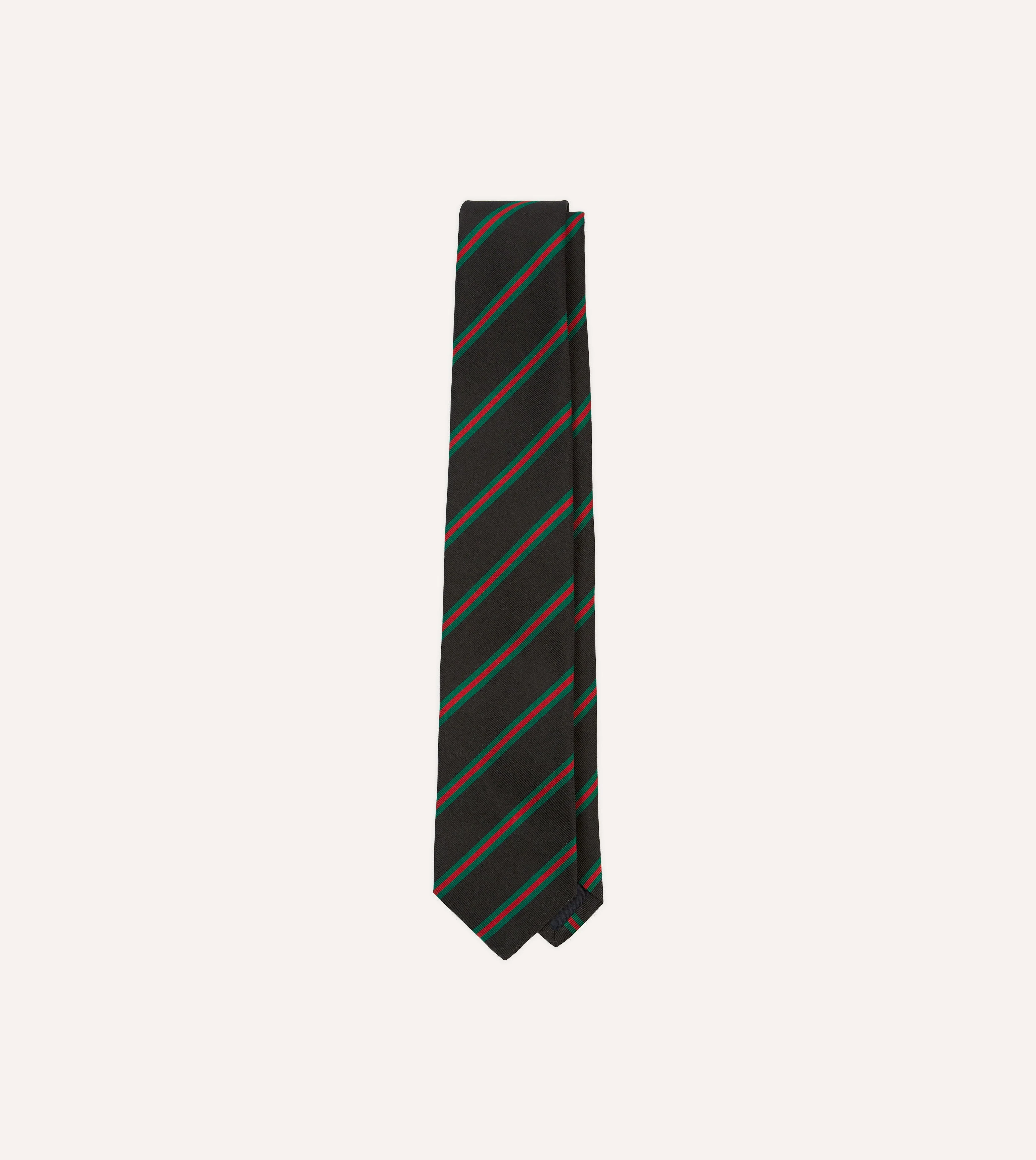 Black, Green and Red Sandwich Stripe Mogador Silk Tipped Tie - 1