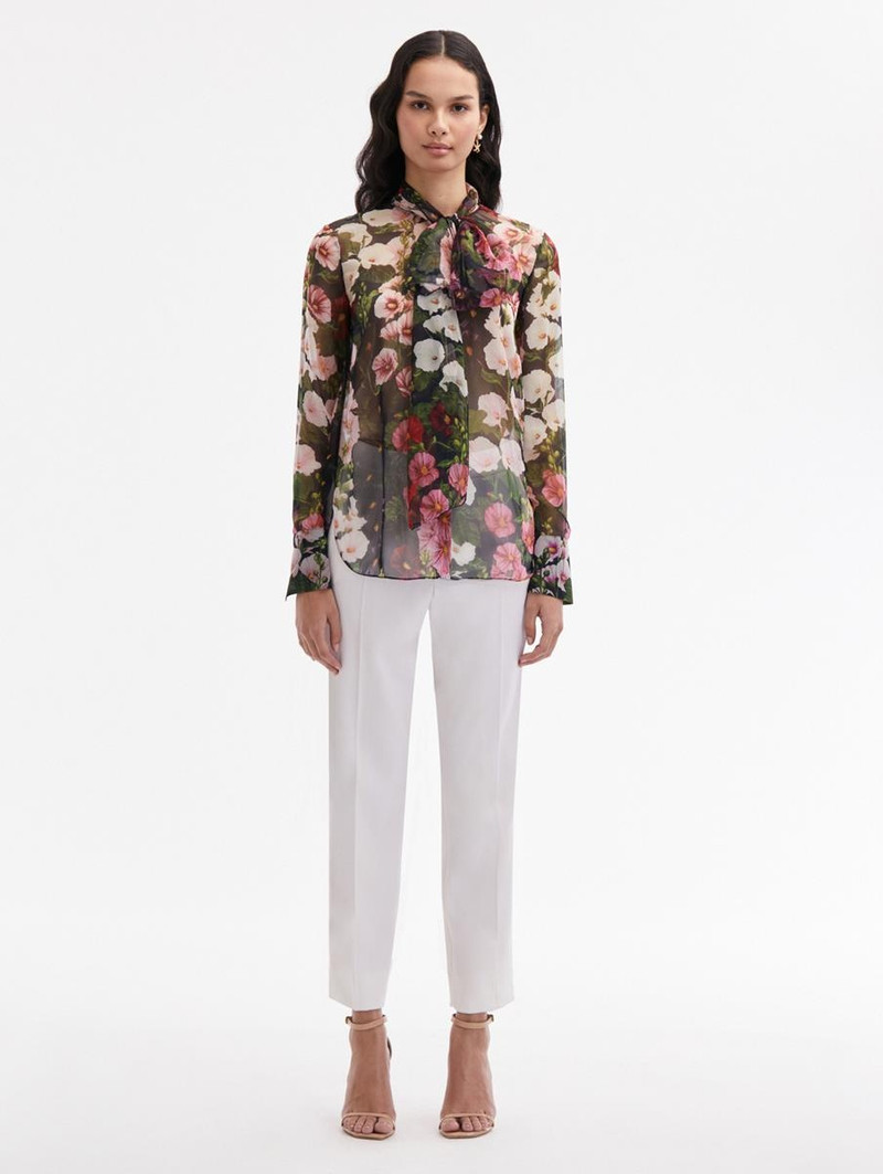 Oscar de la Renta HOLLYHOCK TIE-NECK CHIFFON BLOUSE outlook