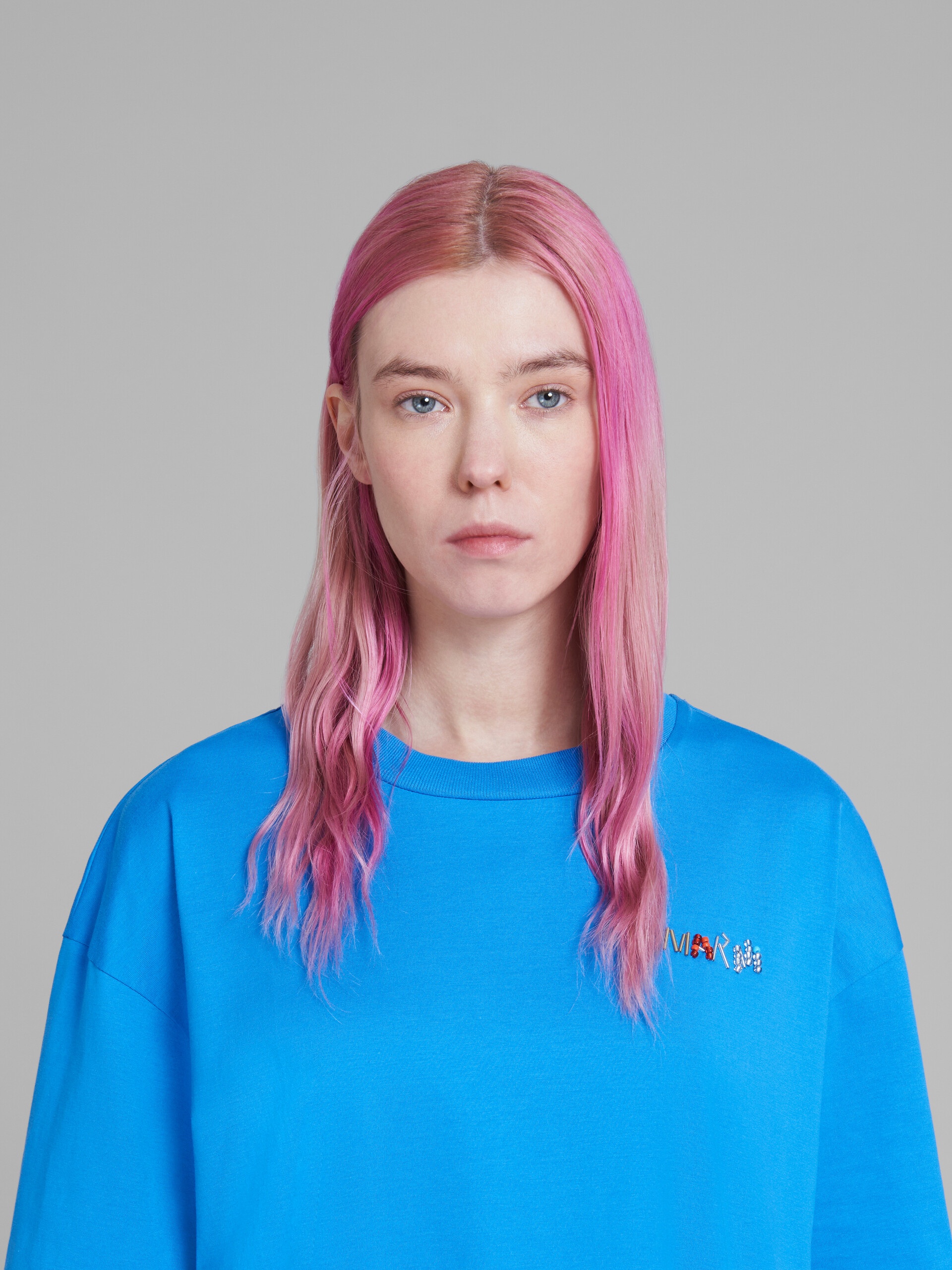 BLUE JERSEY T-SHIRT WITH BEADED MARNI LETTERING - 4