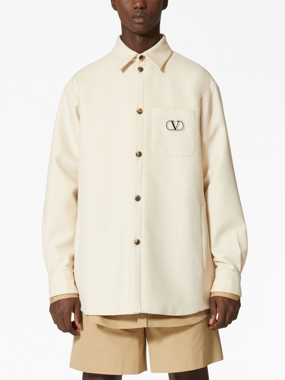 VLogo embroidered shirt jacket - 3