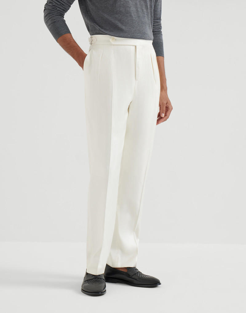 Silk diagonal tuxedo trousers with double pleats and tabbed waistband 2