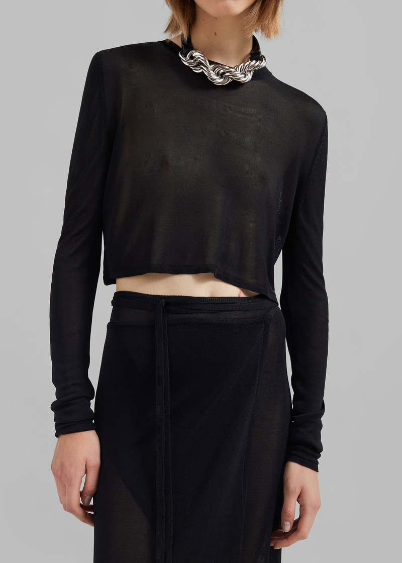 Kazel Cropped Thin Knit Top - Black 4