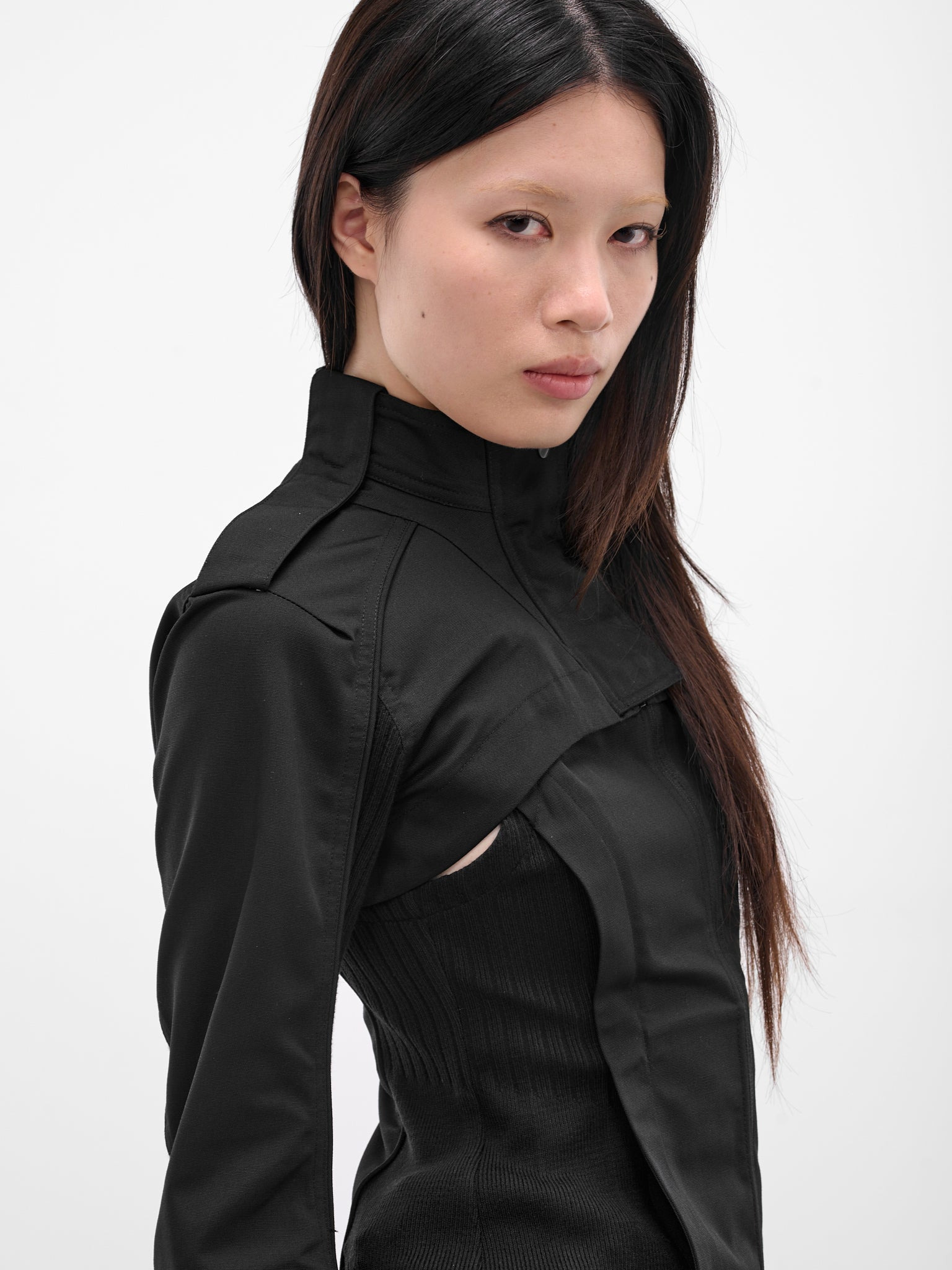 Black Double Layered Moto Jacket - 4
