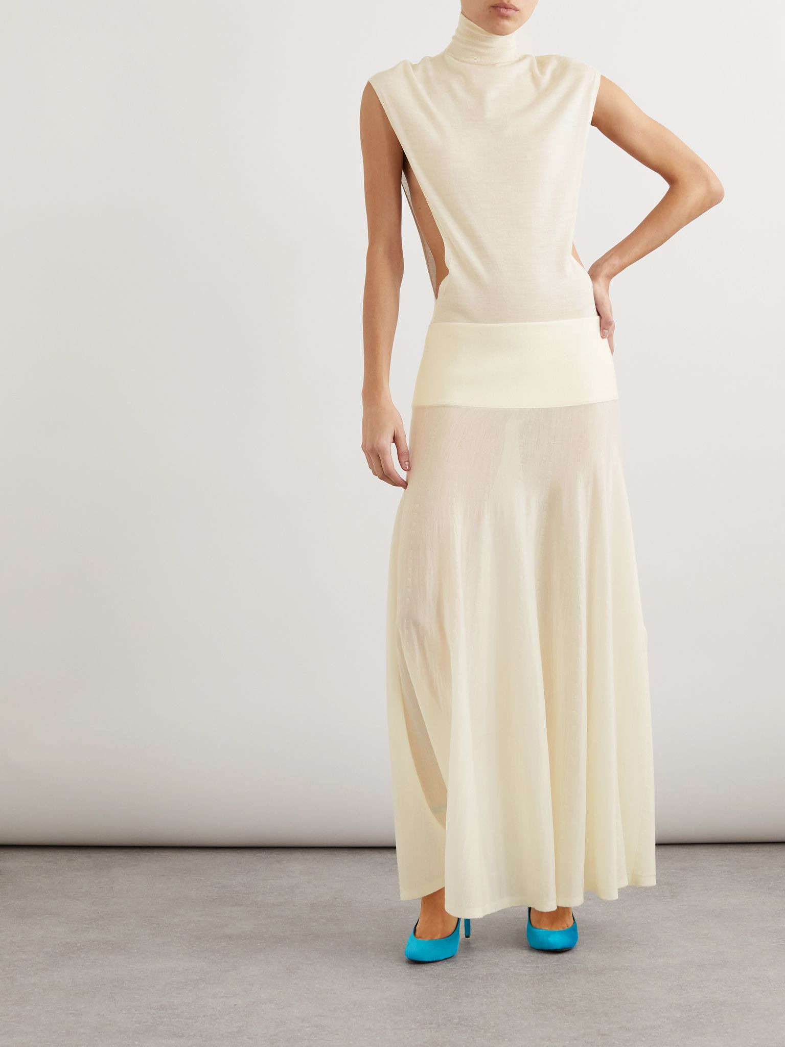 Pleated wool maxi skirt White - 2
