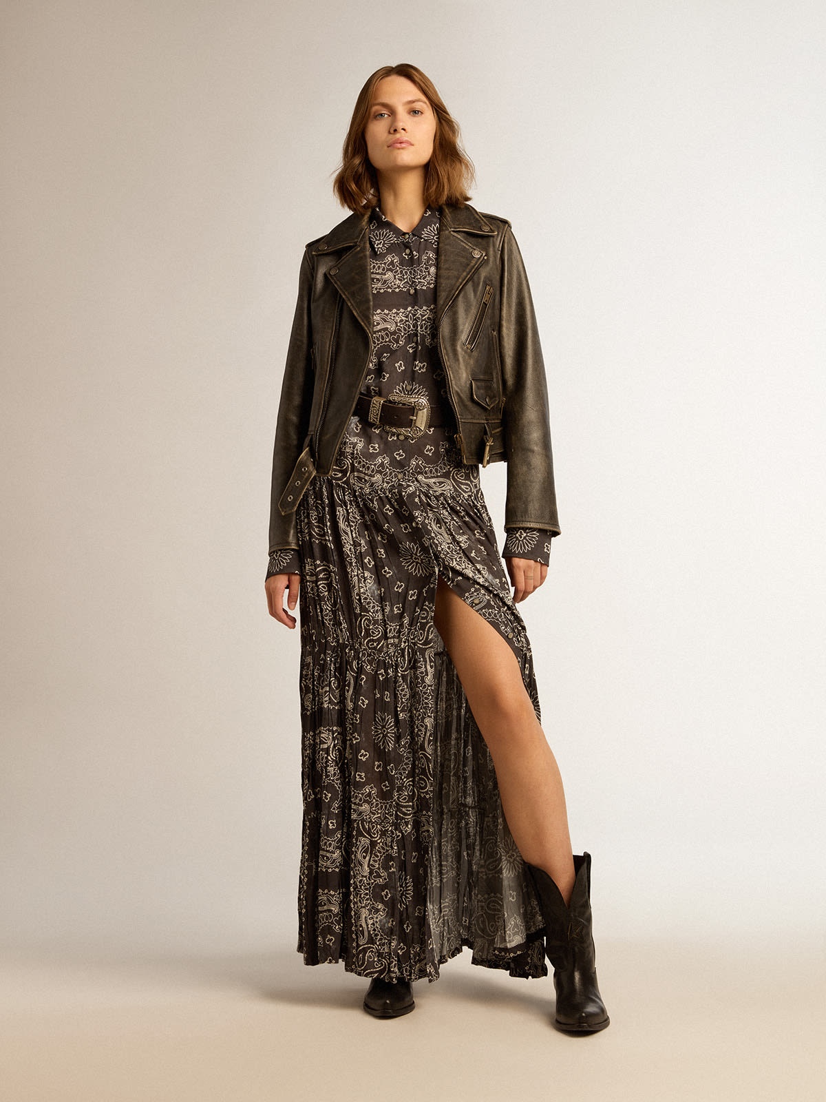 Anthracite-gray shirt dress with paisley print - 3