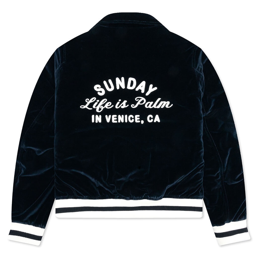 PALM ANGELS SUNDAY BASEBALL JACKET - INDIGO/OFF WHITE - 2