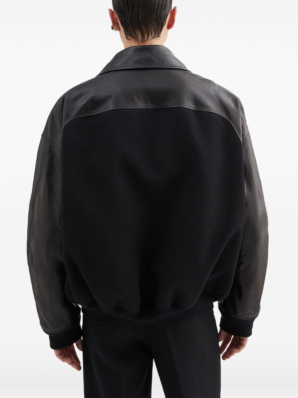 panelled leather jacket - 3