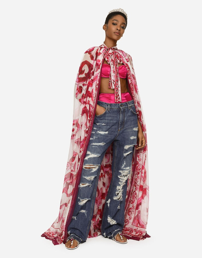 Dolce & Gabbana Majolica-print chiffon cape outlook
