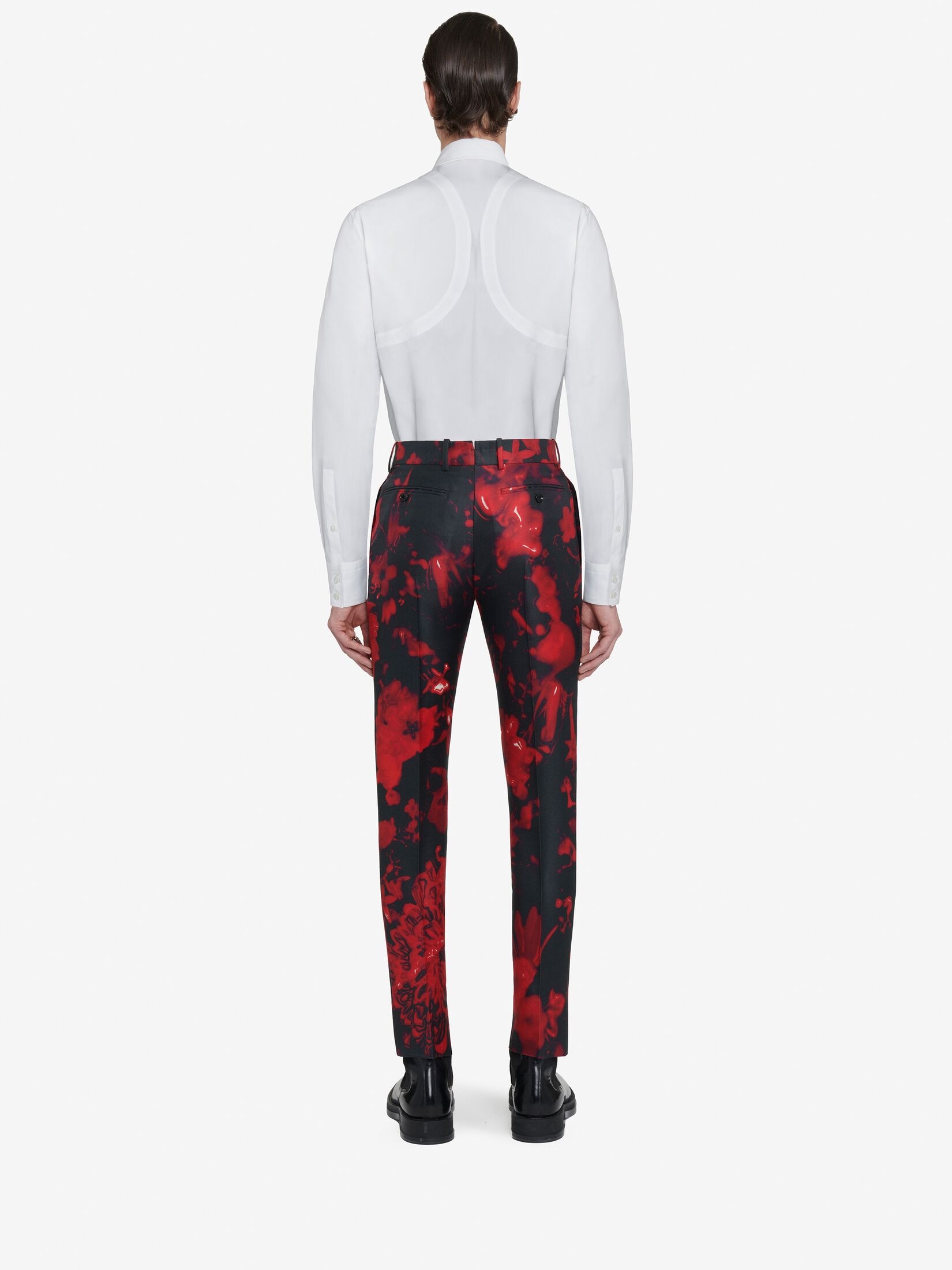 Men's Wax Flower Cigarette Trousers in Black/red - 3