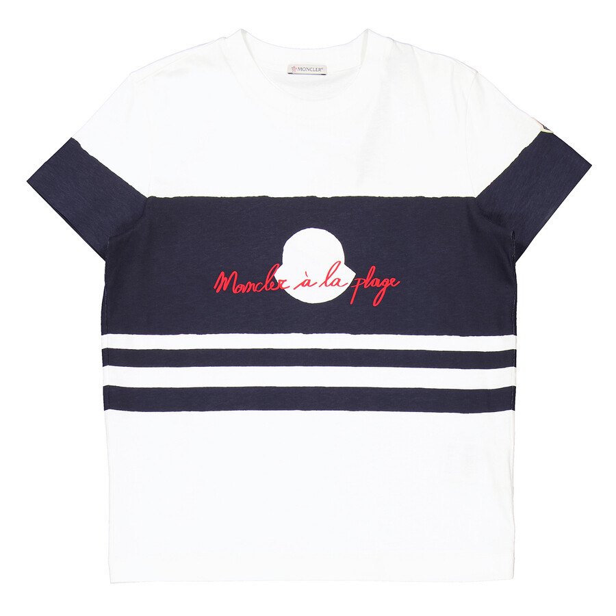 Moncler Logo-Print Striped Cotton T-Shirt, Size X-Small - 1