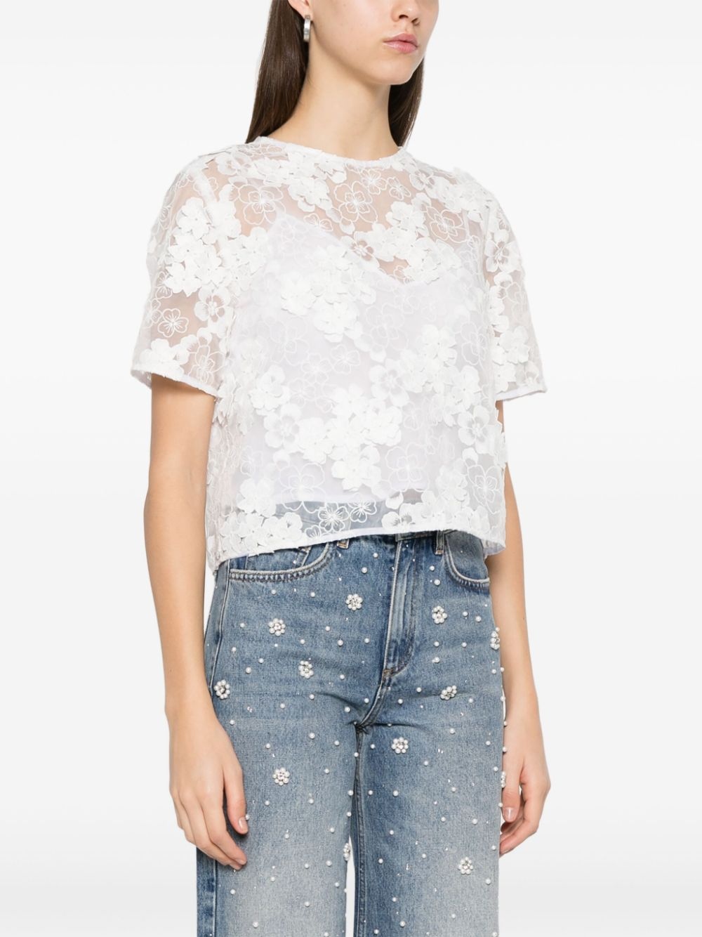 floral-lace T-shirt - 3