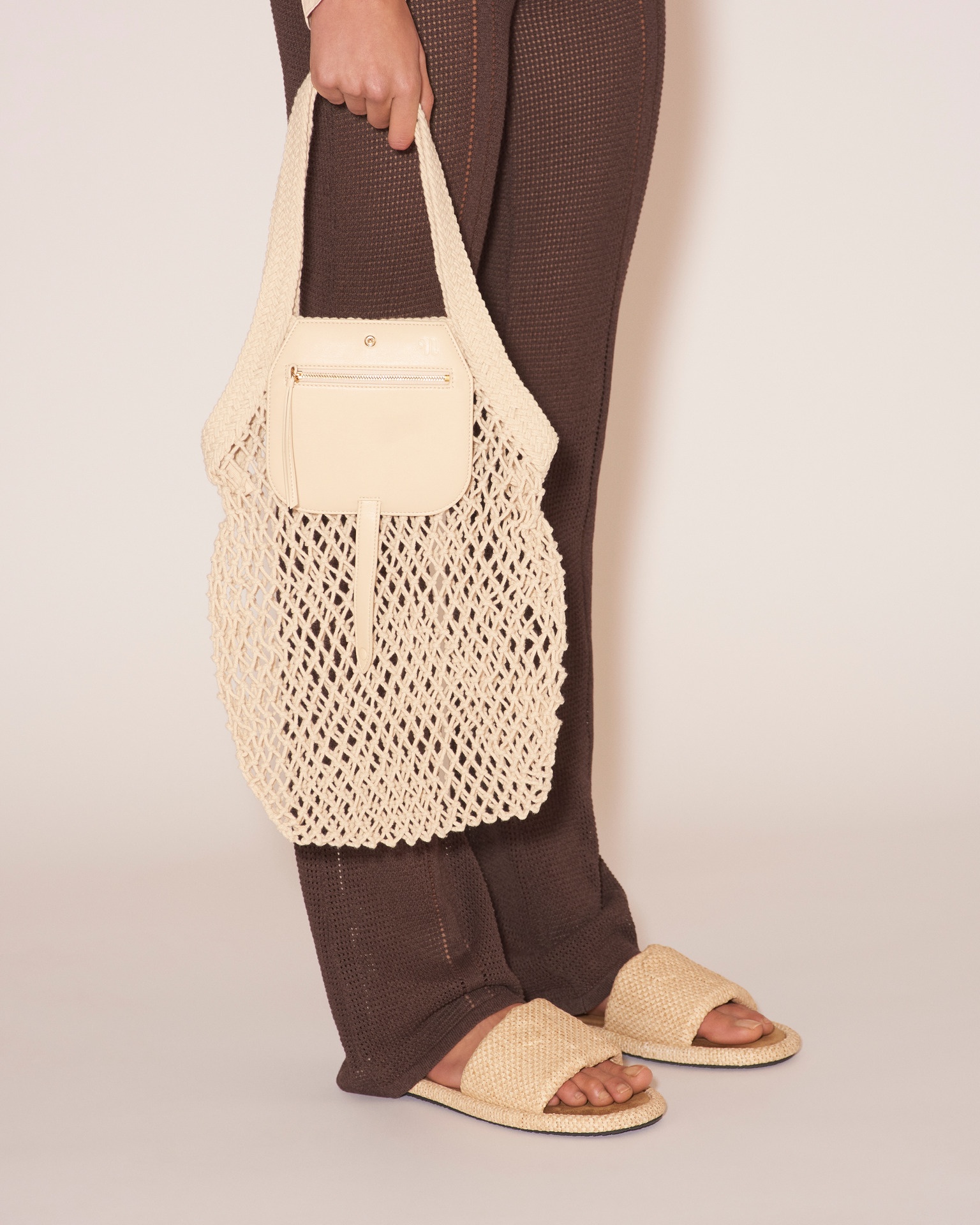 RUBA - Cotton mesh shopping tote - Creme - 2