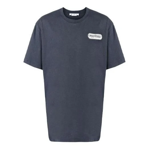 Off-White Alphabet Logo Printing Short Sleeve Loose Fit Navy Blue OMAA038S22JER0034601 - 1