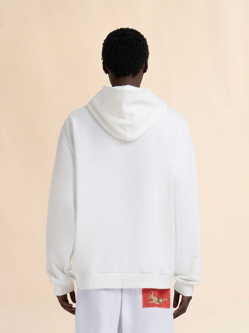 WHITE COTTON HOODIE WITH WOLF PRINT - 3