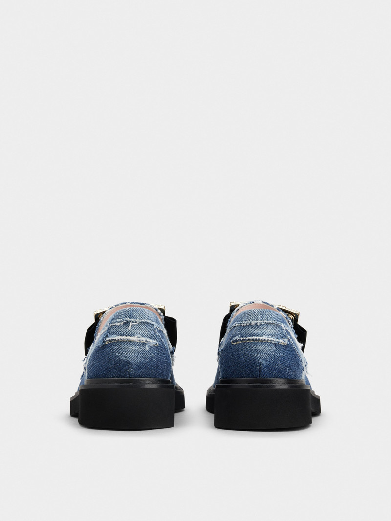 Roger Vivier Viv' Rangers Strass Buckle Loafers in Denim outlook