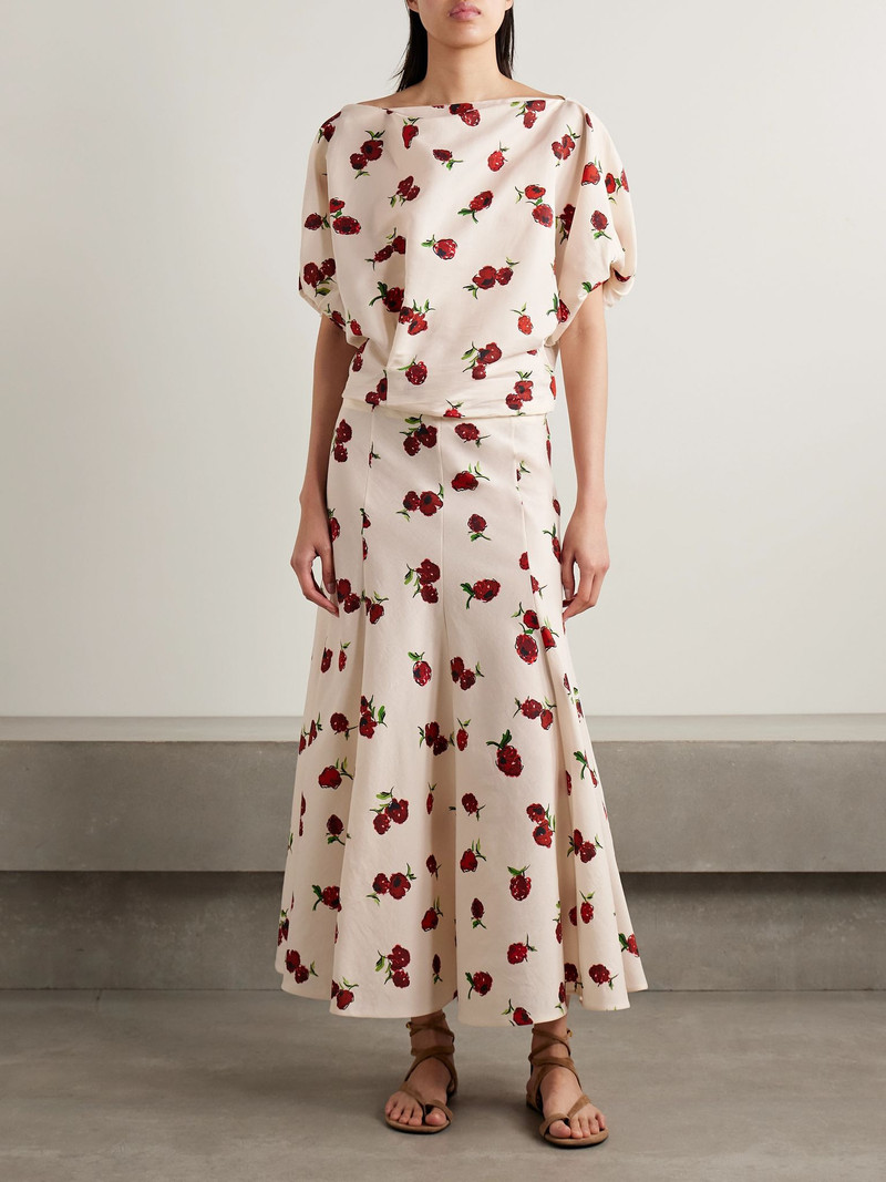 KHAITE Niles cropped draped silk and cotton-blend twill top Ecru outlook