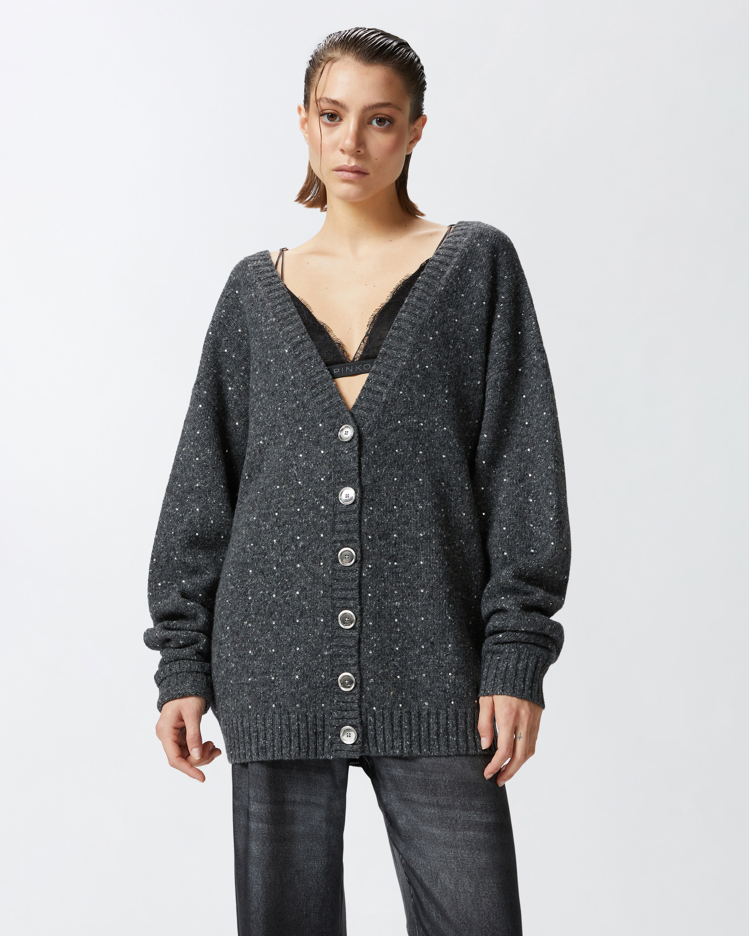 V-NECK CARDIGAN WITH RHINESTONES - 2