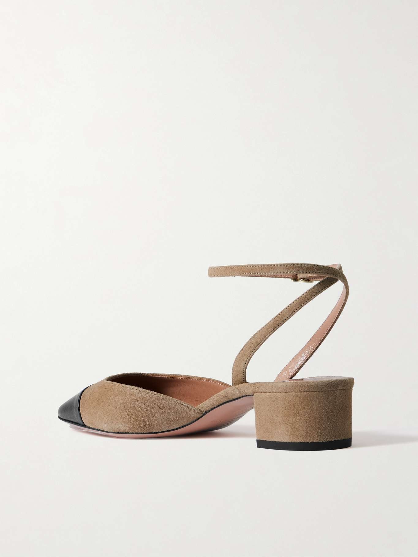 French Flirt 35 leather-trimmed suede Mary Jane pumps Mushroom - 3