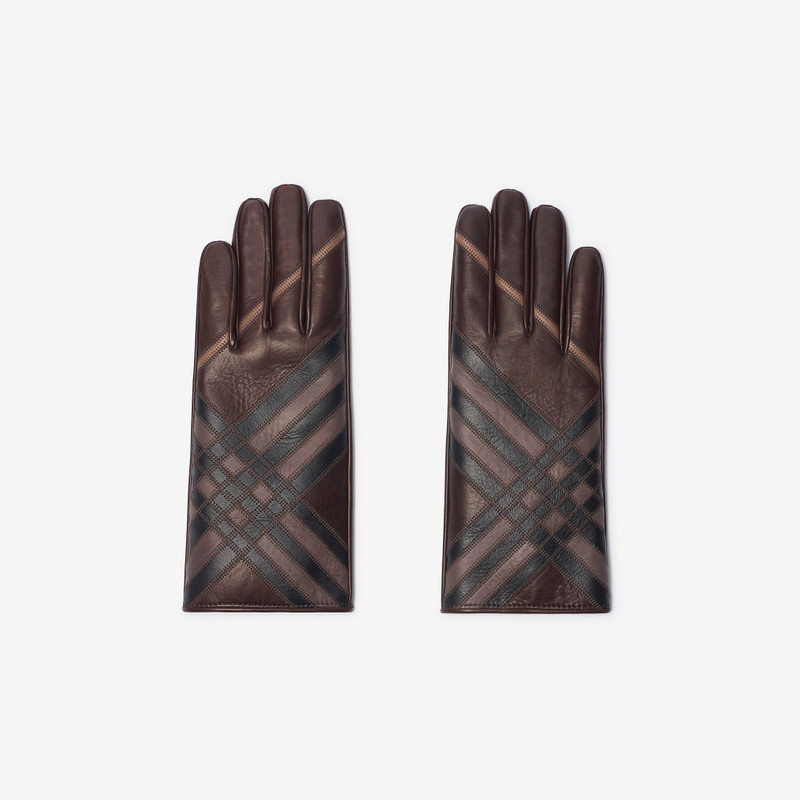 Check Intarsia Leather Gloves 1
