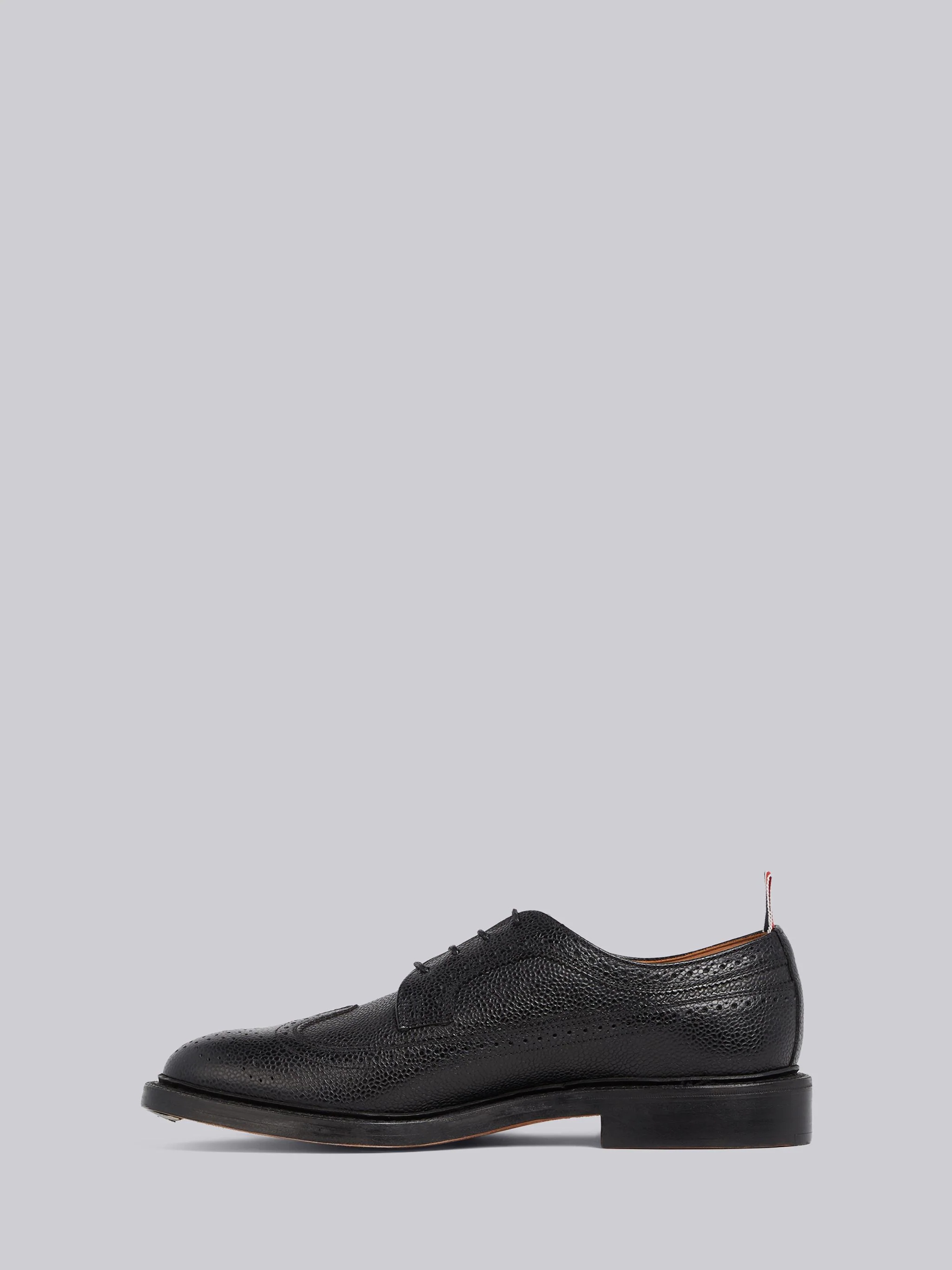 Black Pebble Grain Classic Longwing Brogue With Leather Sole - 3