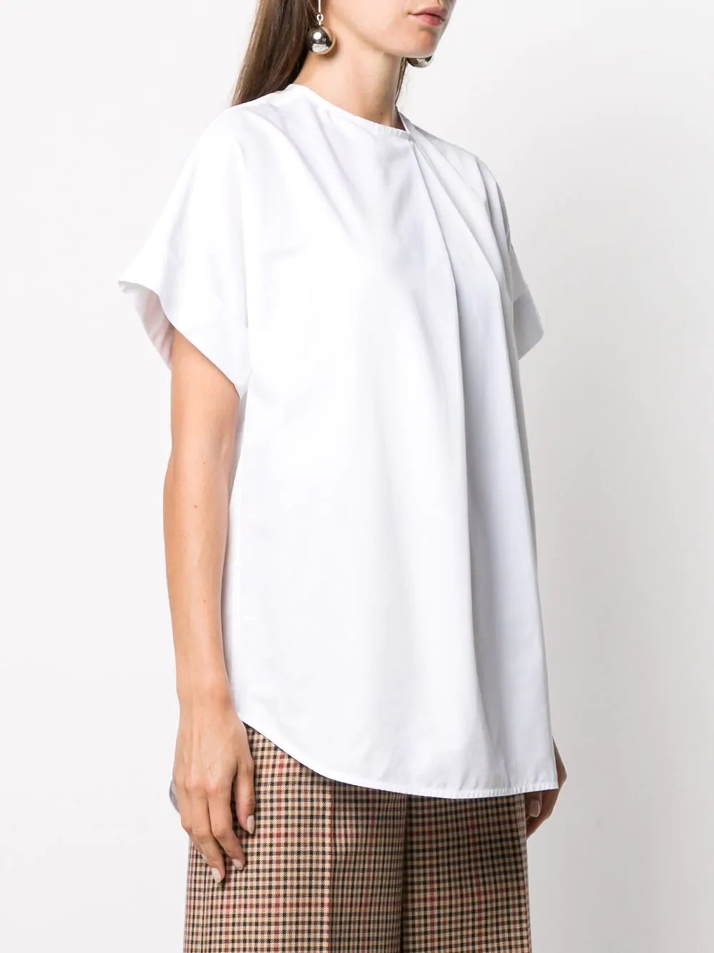 asymmetric pleated neck blouse - 4