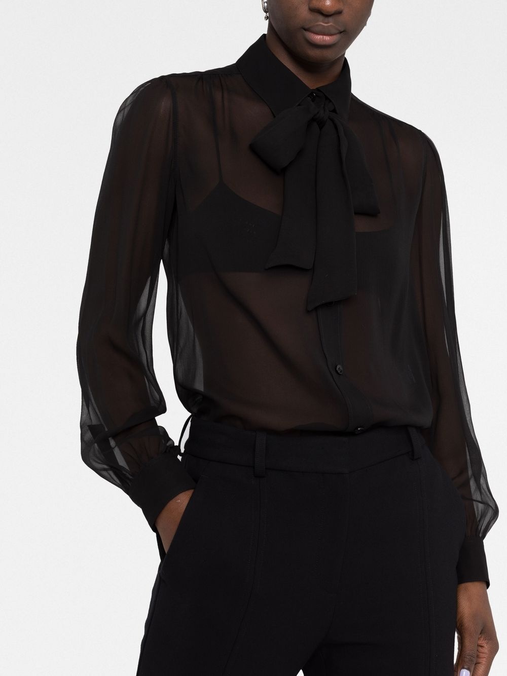 bow-detailed sheer silk blouse - 5