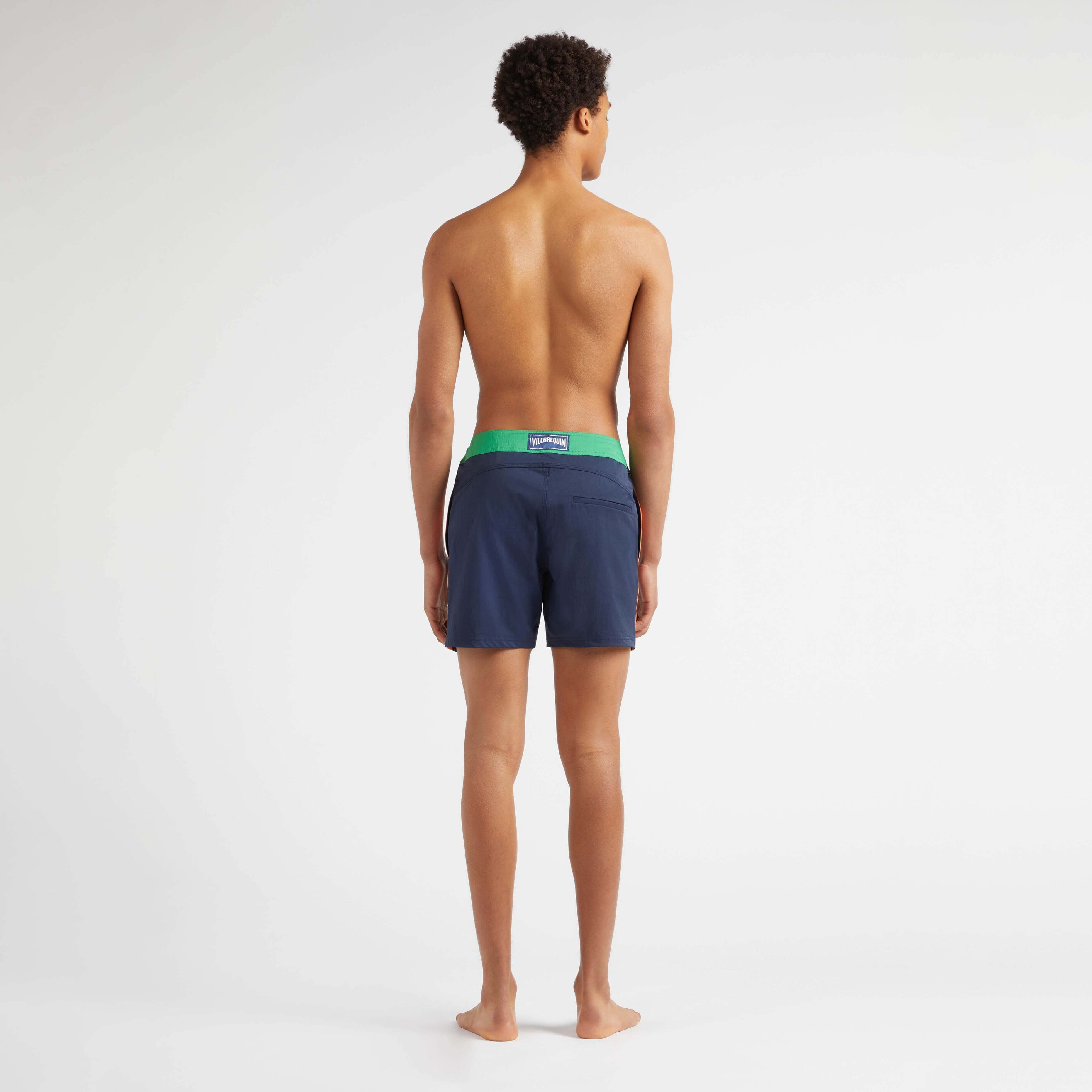 Men Stretch Swim Trunks Flat Belt Color Block - 4