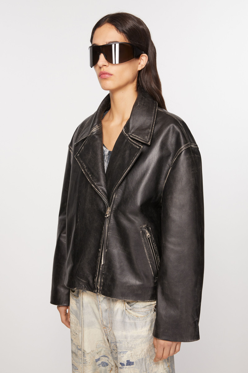 Sanded leather biker jacket - Black 3