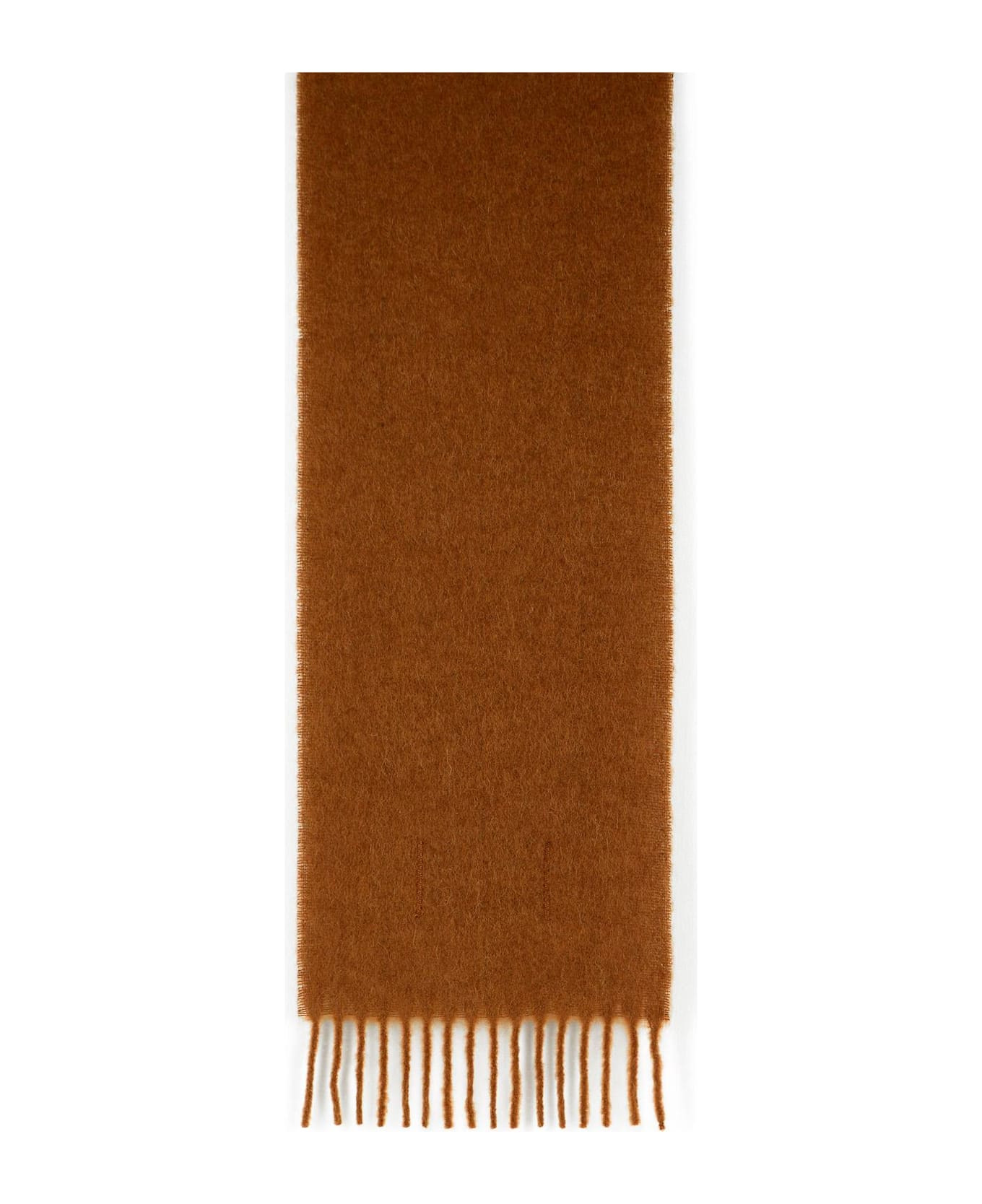 Brown Brushed Alpaca Blend Scarf With Fringes - 2