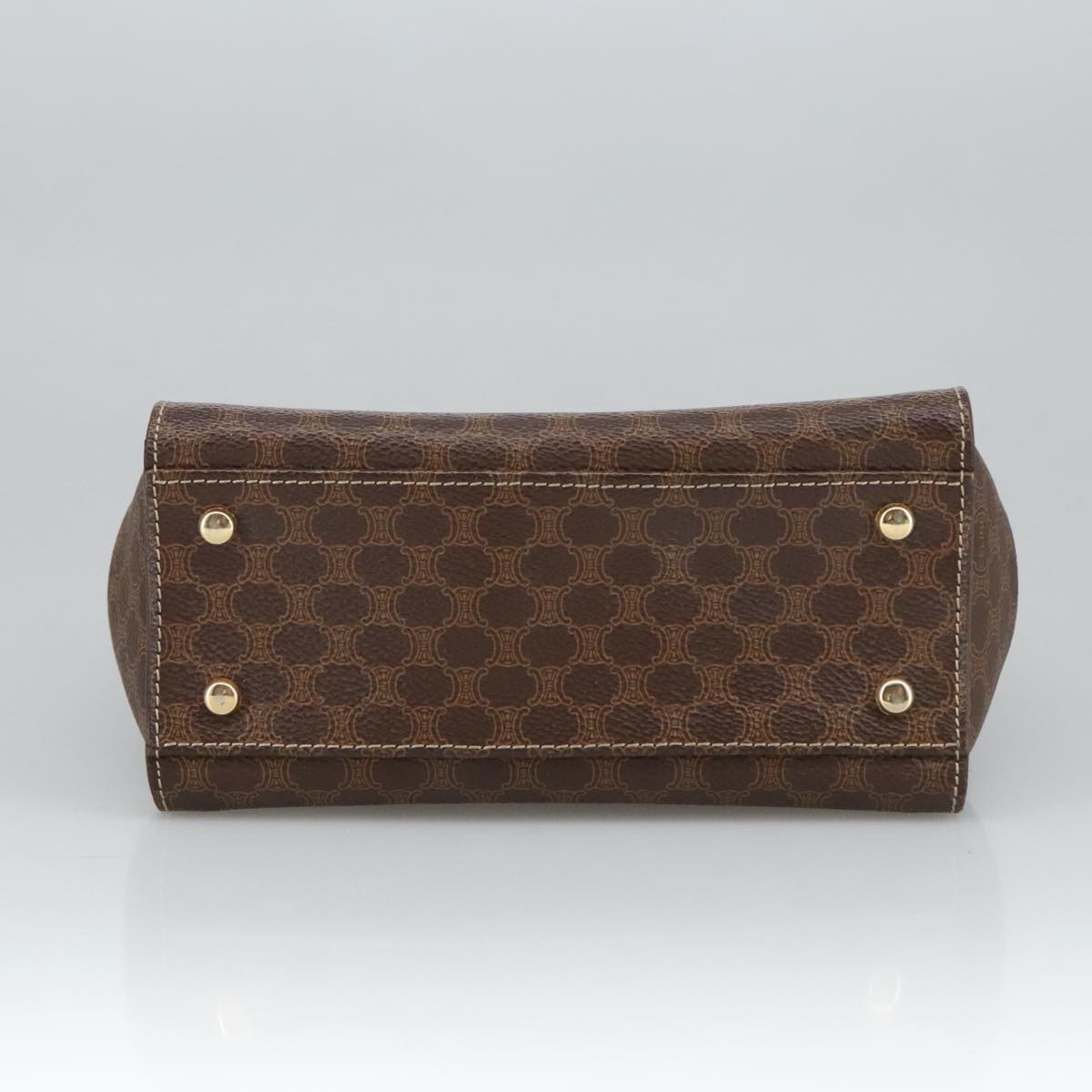 CELINE Macadam Canvas Hand Bag Pvc Leather Brown Gold - 4