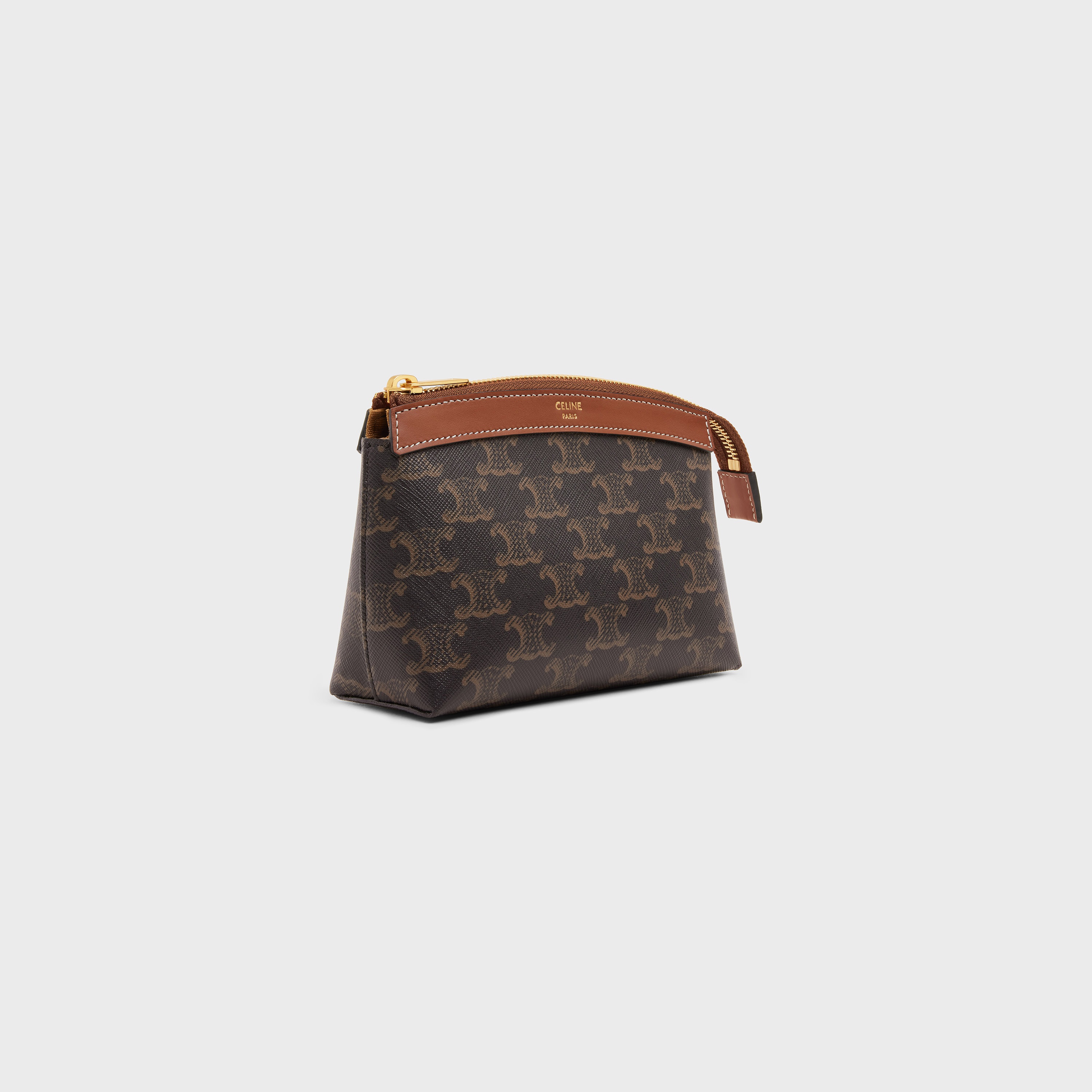 Small Zipped Pouch in Triomphe Canvas and Calfskin - 2