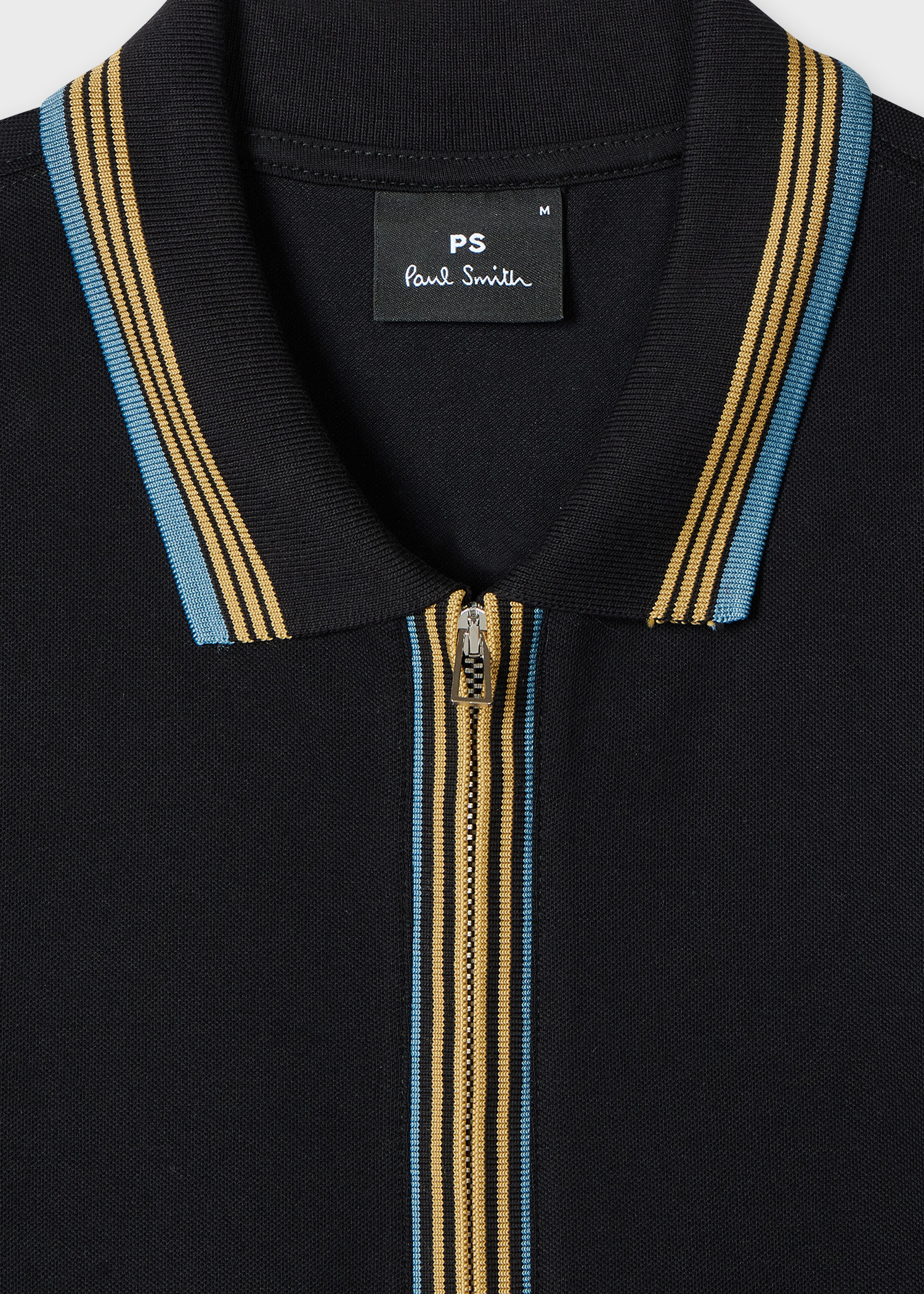 Black Contrast Tipping Full-Zip Long-Sleeve Polo Shirt - 2