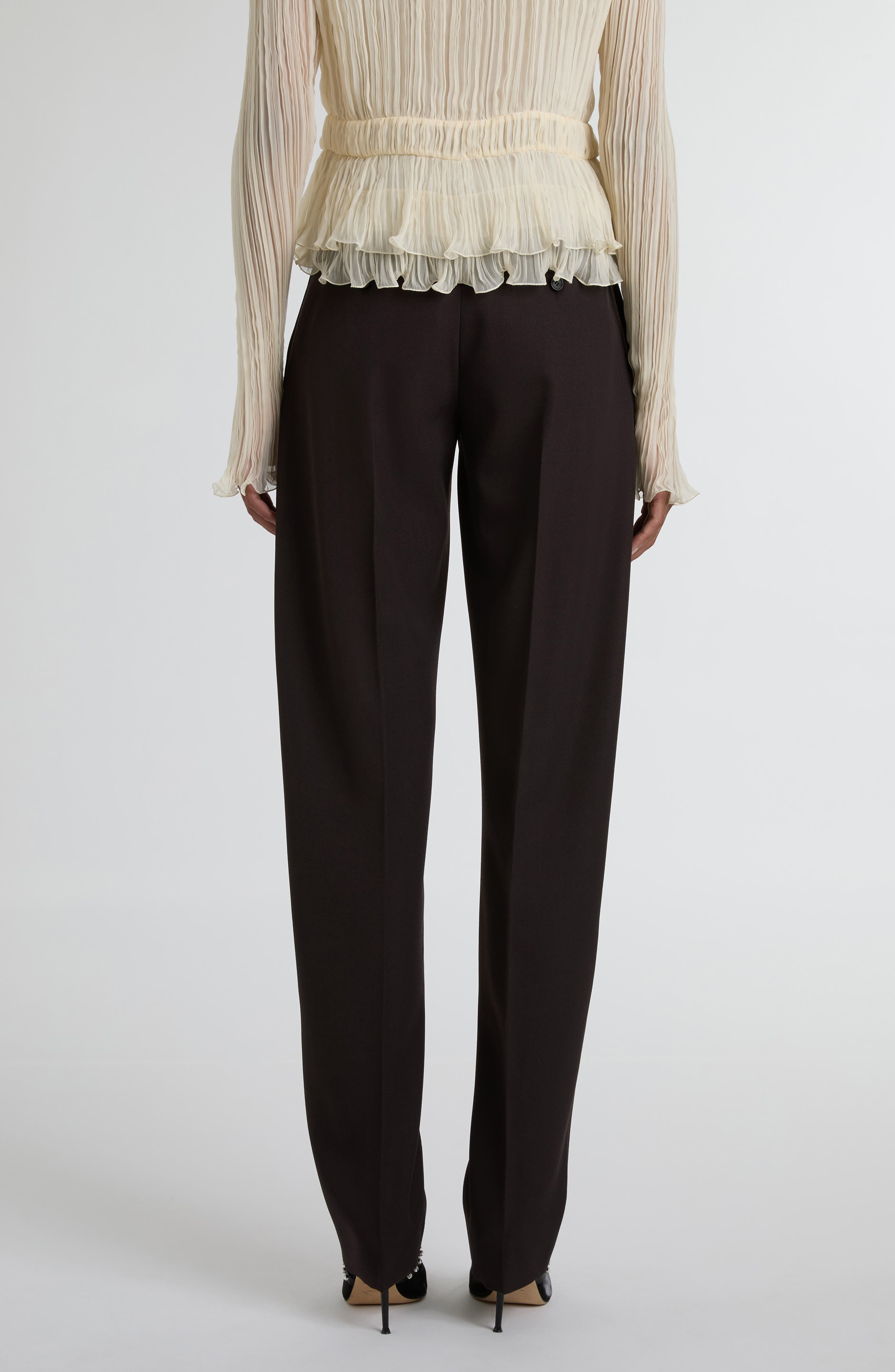 McQueen Pleated Wool Trousers in Dark Brown at Nordstrom - 3