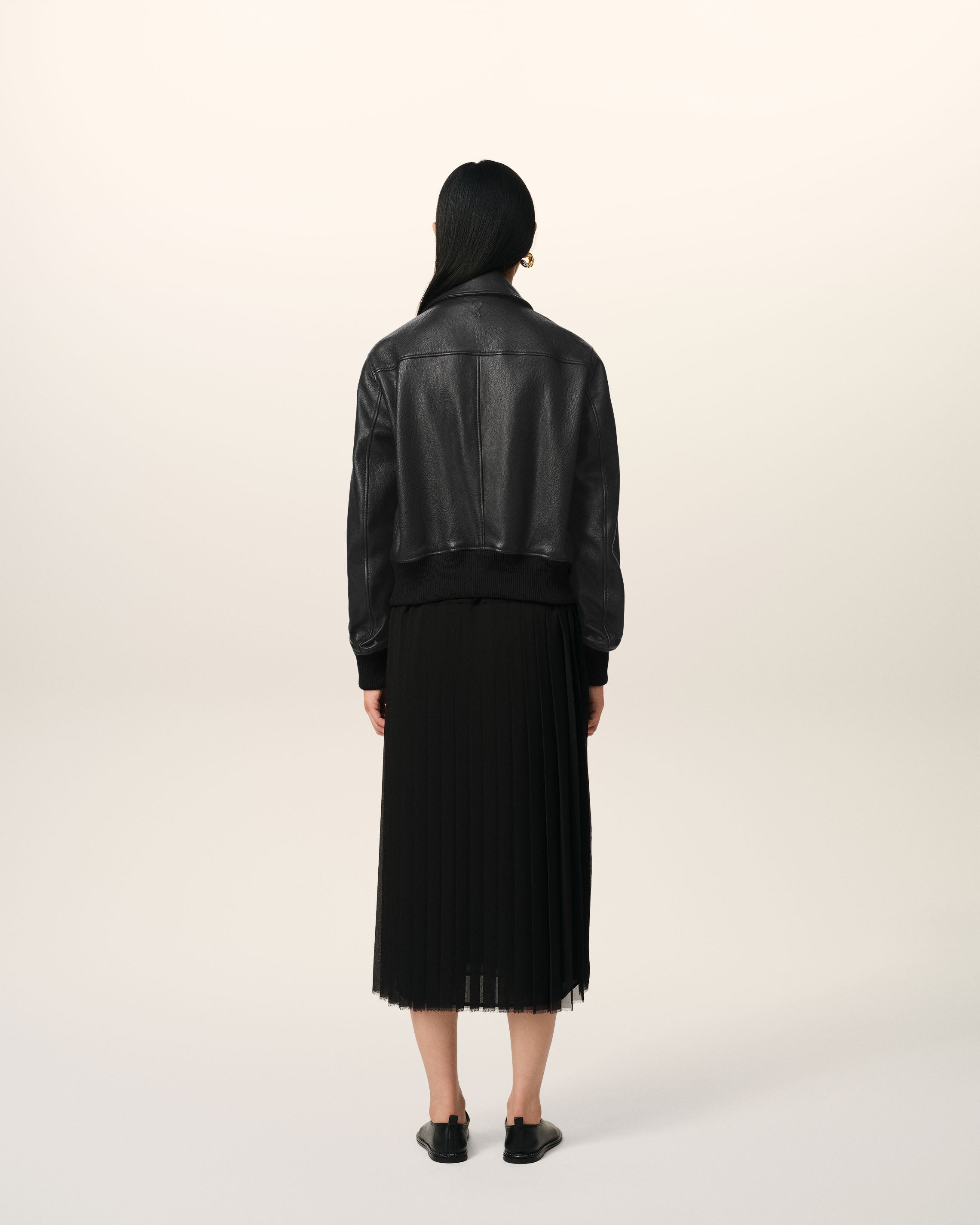 BLACK LEATHER ZIPPED JACKET - 5