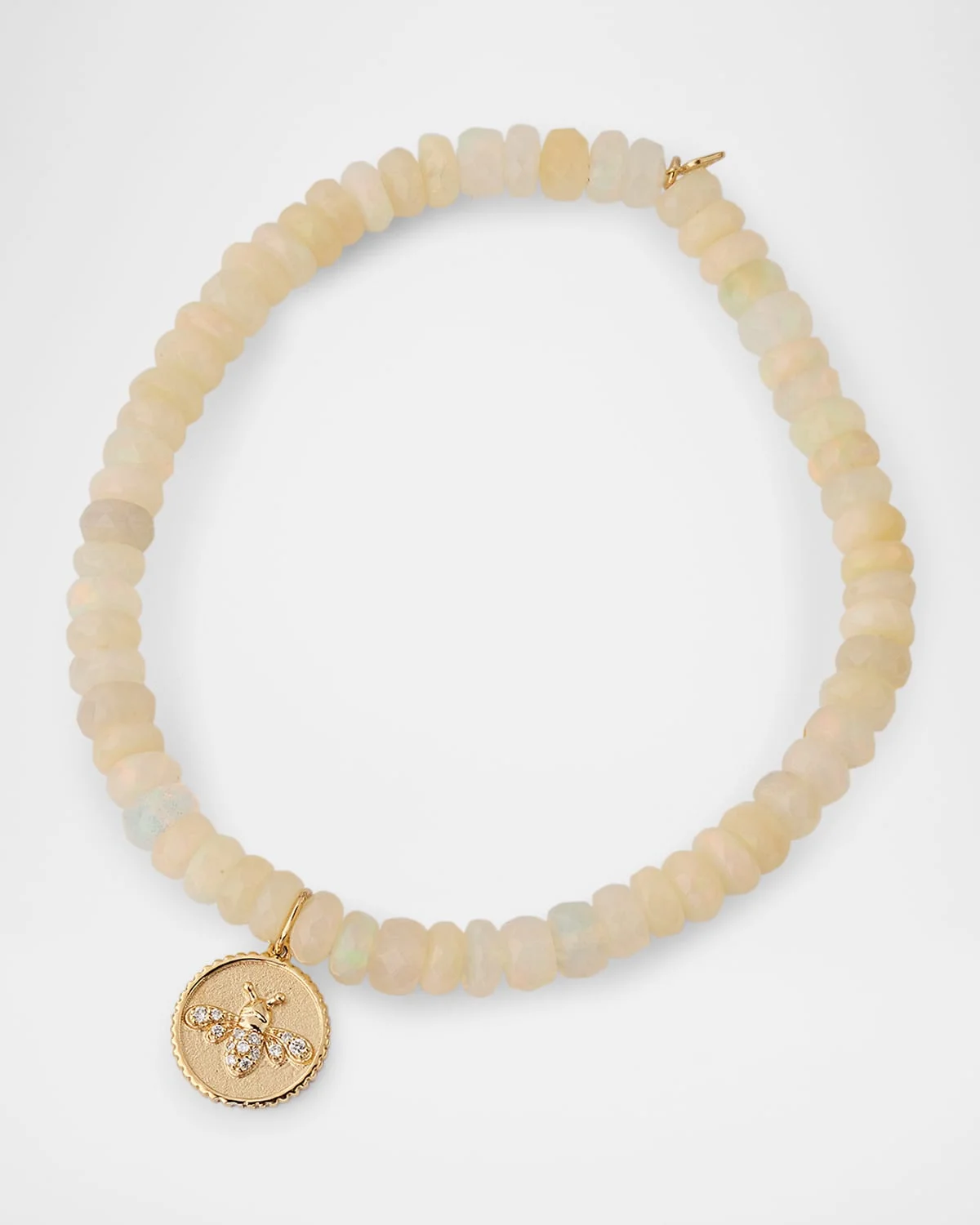Ethiopian Welo Opal Bead Bracelet with Tiny Pave Bee Coin Charm - 1