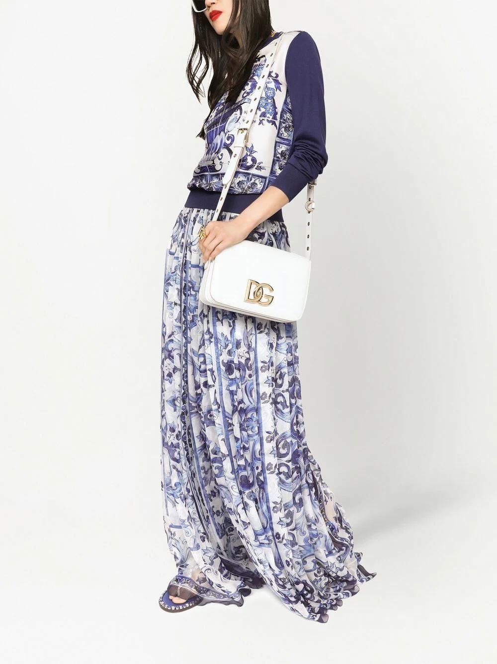 Majolica-print silk floor-length skirt - 2