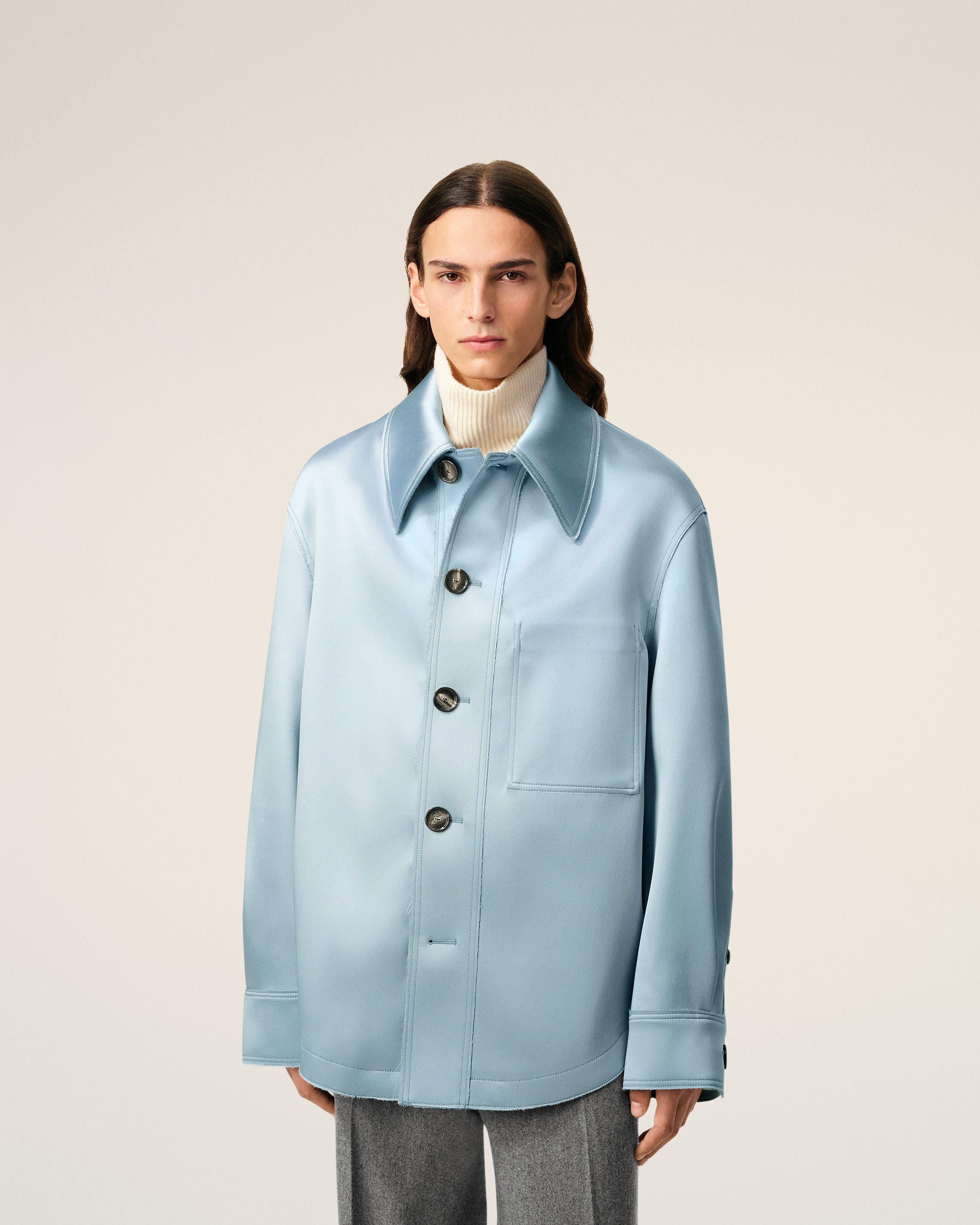 BLUE SATIN AMI DE COEUR BUTTONED JACKET - 3