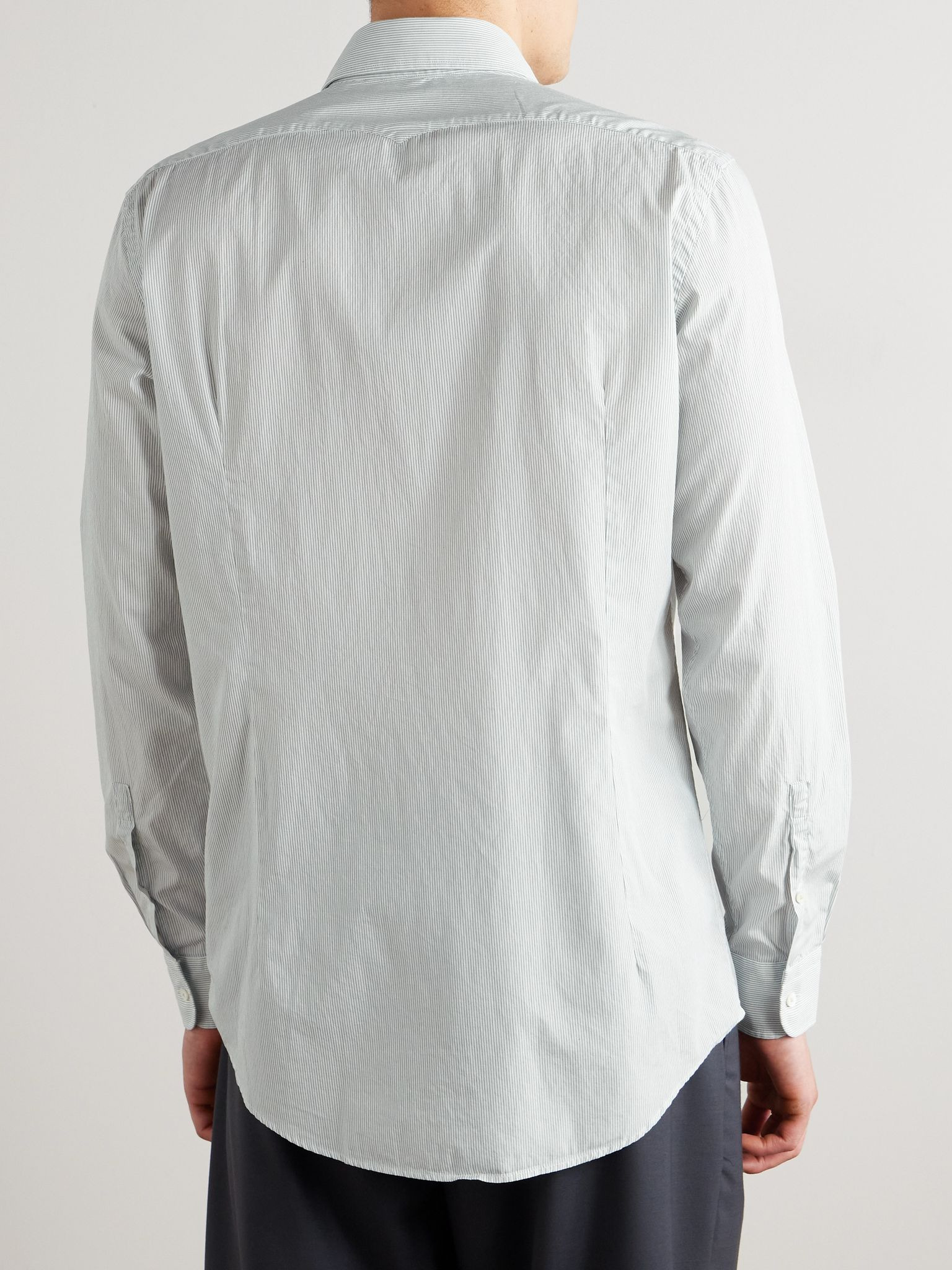 Genova Cut-Away Collar Striped Cotton-Twill Shirt Light blue - 4