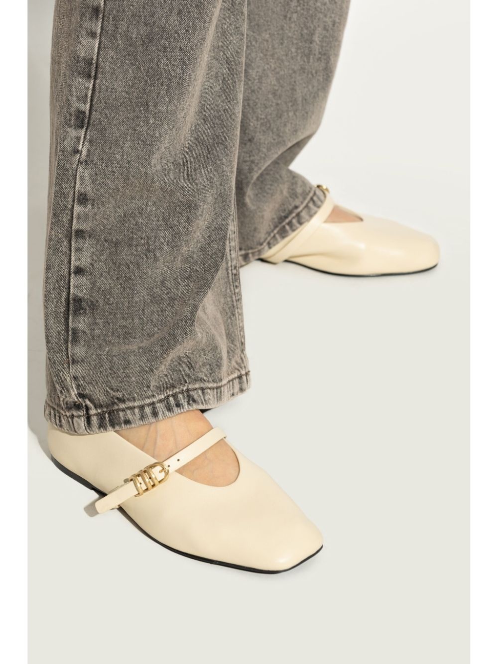 square-toe leather ballerina shoes - 2