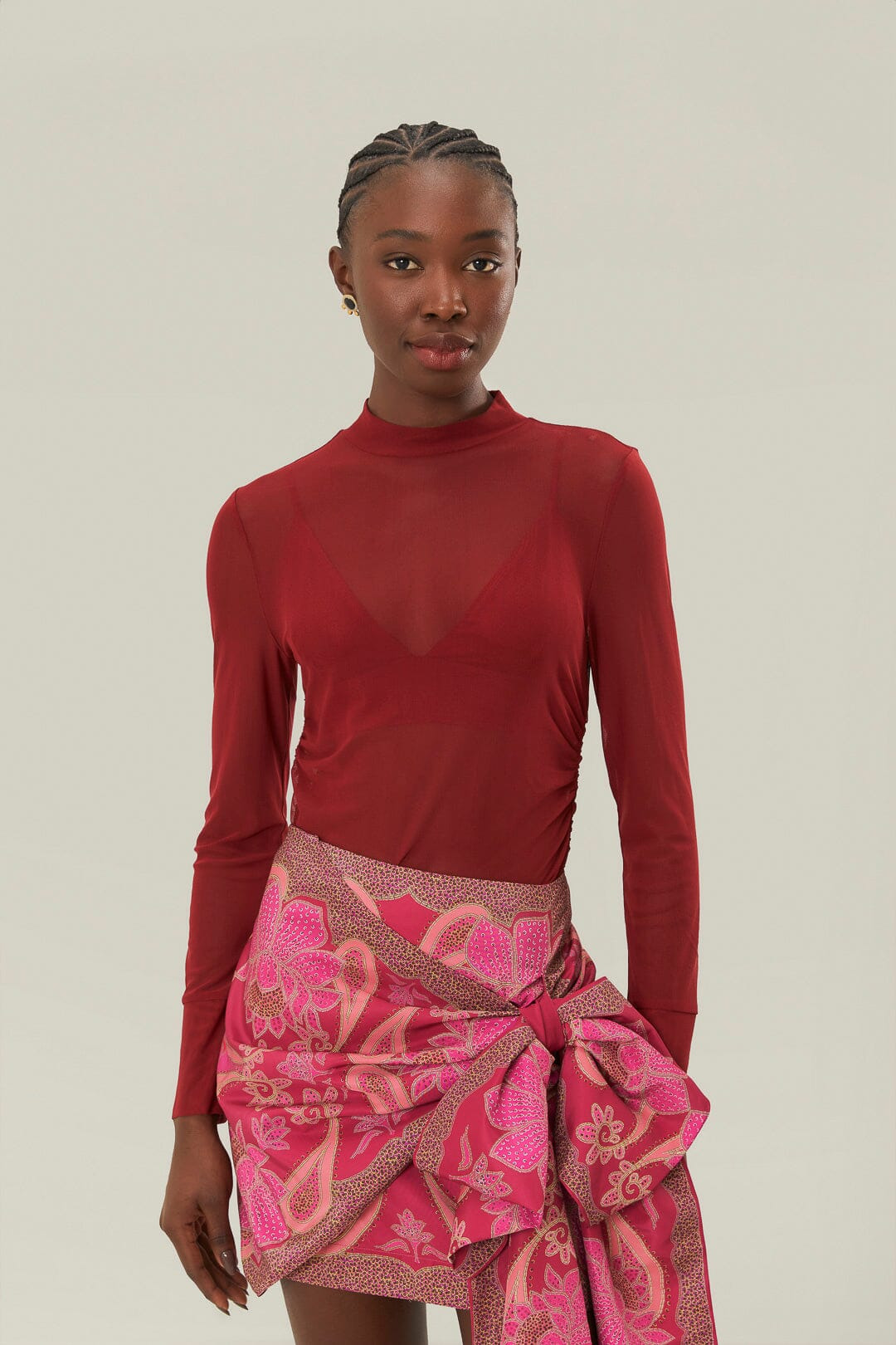 Burgundy Jersey Blouse - 1
