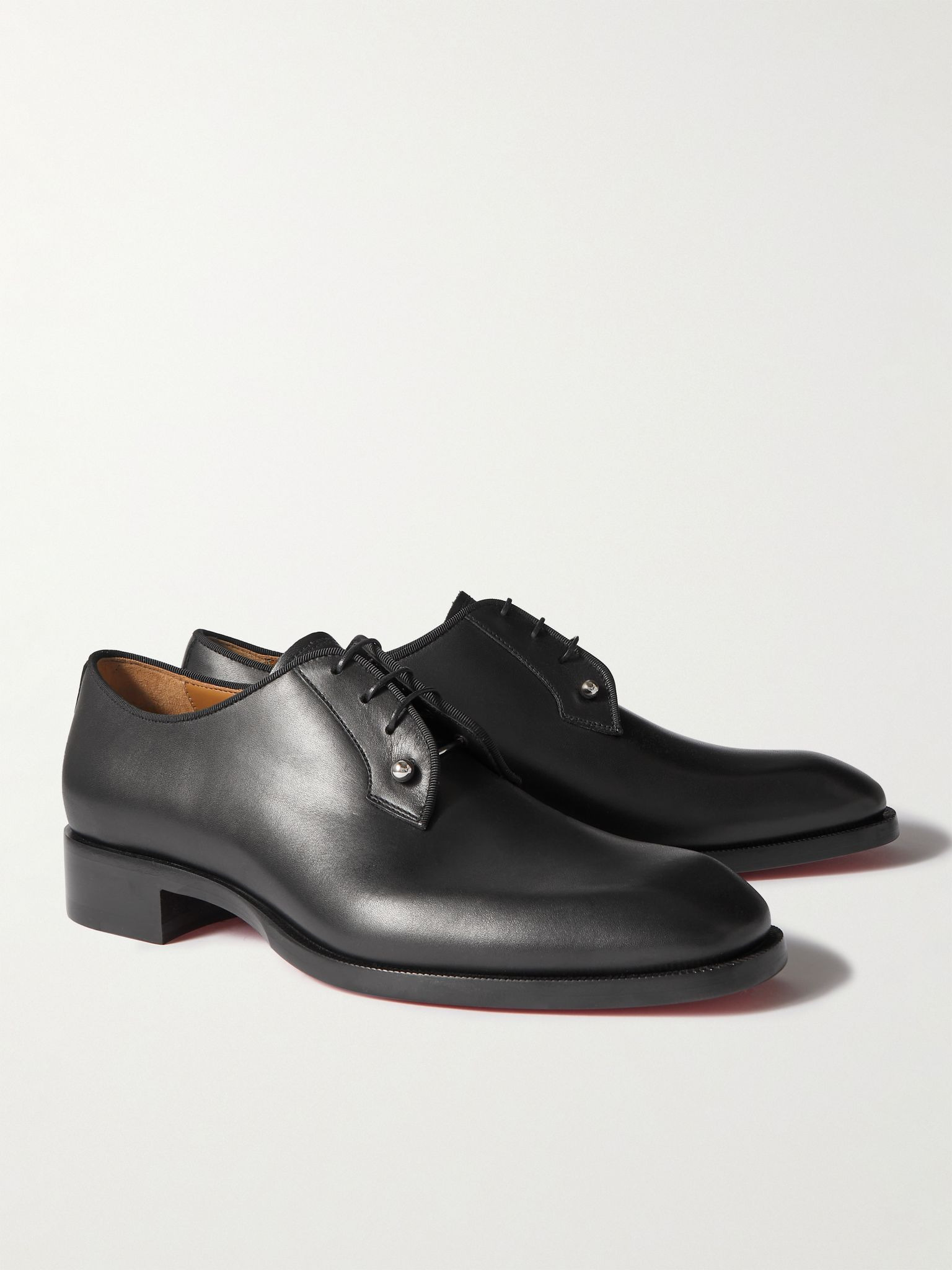 Chambeliss Grosgrain-Trimmed Embellished Leather Derby Shoes Black - 4